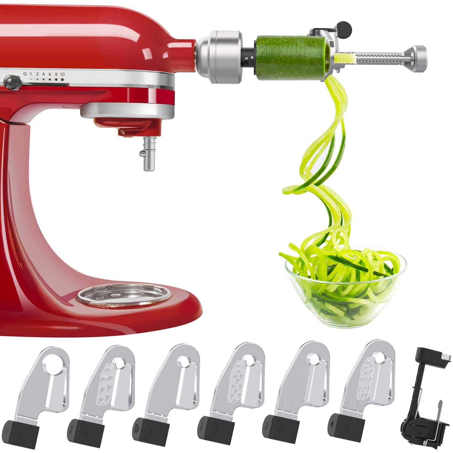 Stock spiralizer attachment compatible with KitchenAid stand mixer, packed with peeling, coring, and slicing, vegetable slicer (not the KitchenAid branded spiralizer)