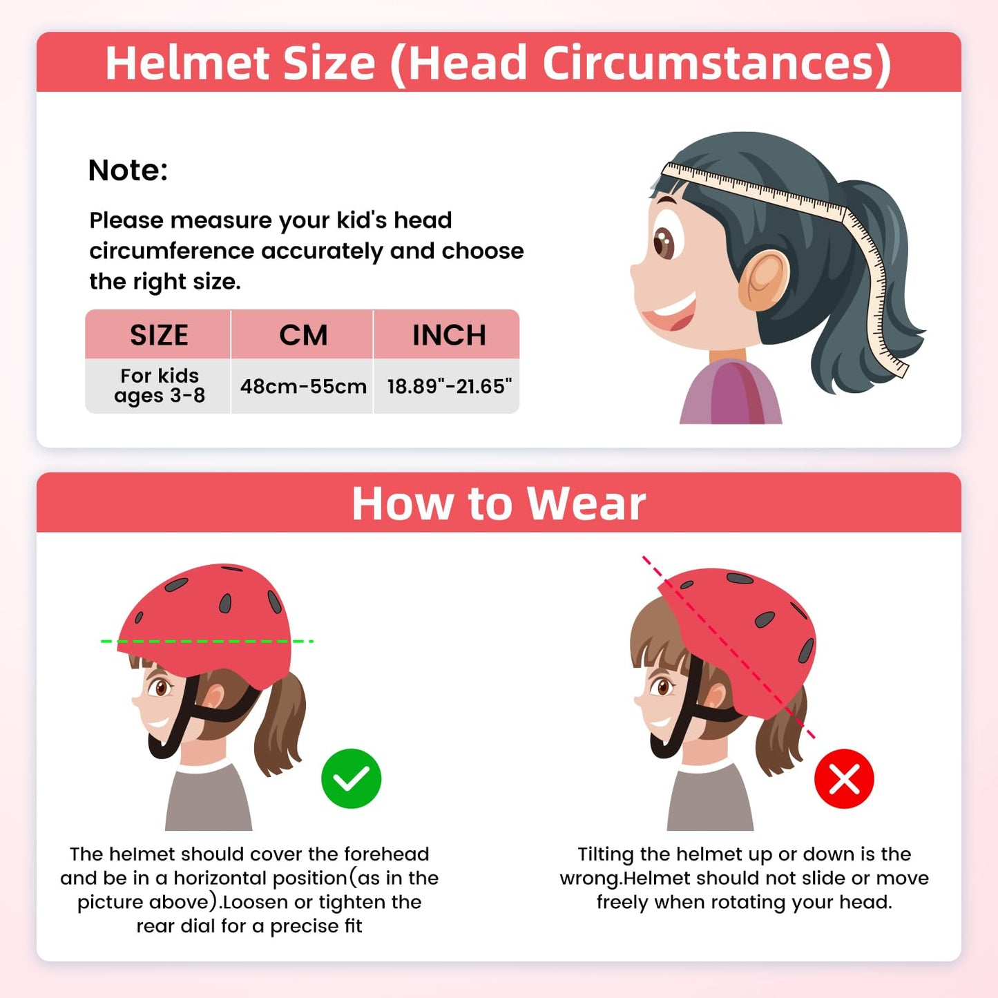 Kids helmet for boys girls 43-51cm sizes XS toddler bike helmet Micro scooter helmet children cycling helmets skateboard helmet helmet (red)