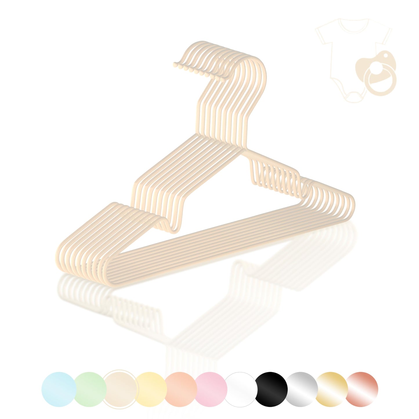 ROW&LINE® - Children's hangers (30 cm) - 10 pieces (beige) - space-saving baby hangers - sturdy for heavy clothing - wire hangers for organization & uniform look in the closet