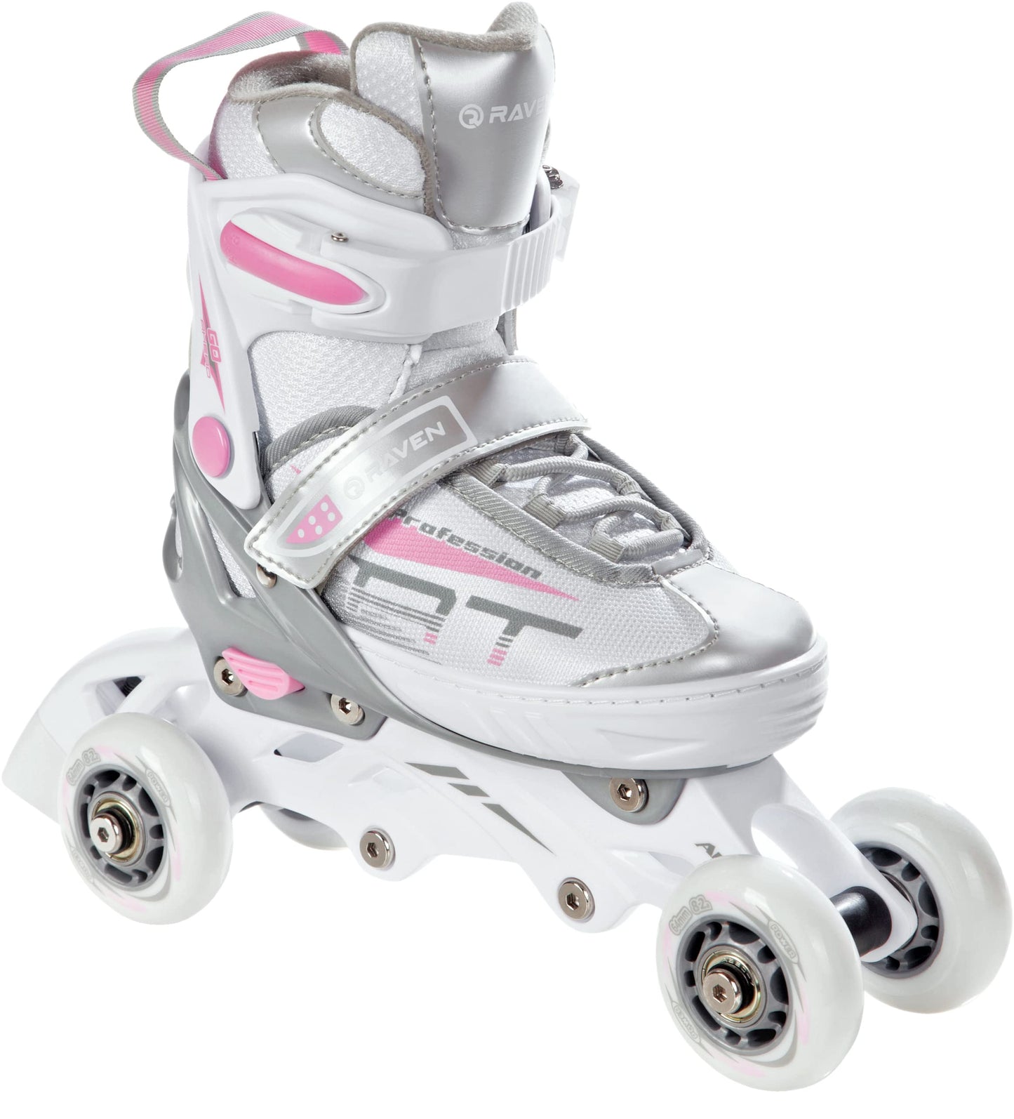 RAVEN Profession 3in1 Inline Skates Triskates Roller Skates Inline Skates for Kids and Adults adjustable (White/Pink, 28-32 (18.5cm-21cm))