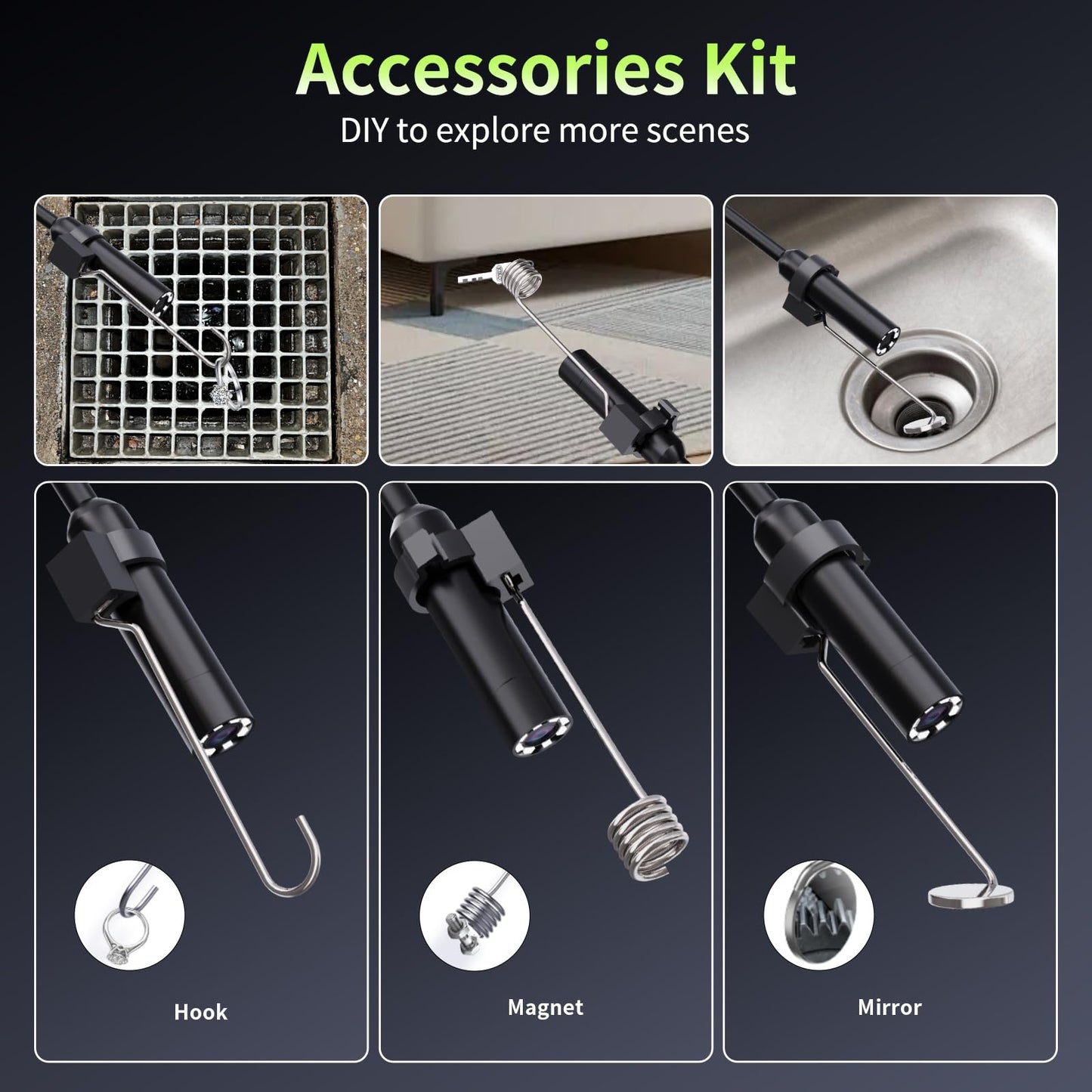 Dual Lens Endoscope Camera 10M, Hopefox 1080P HD Digital Endoscope with 4.3-inch IPS Screen, IP67 Waterproof Tube Camera with 8+1 adjustable LEDs, 8mm Snake Camera Inspection Camera