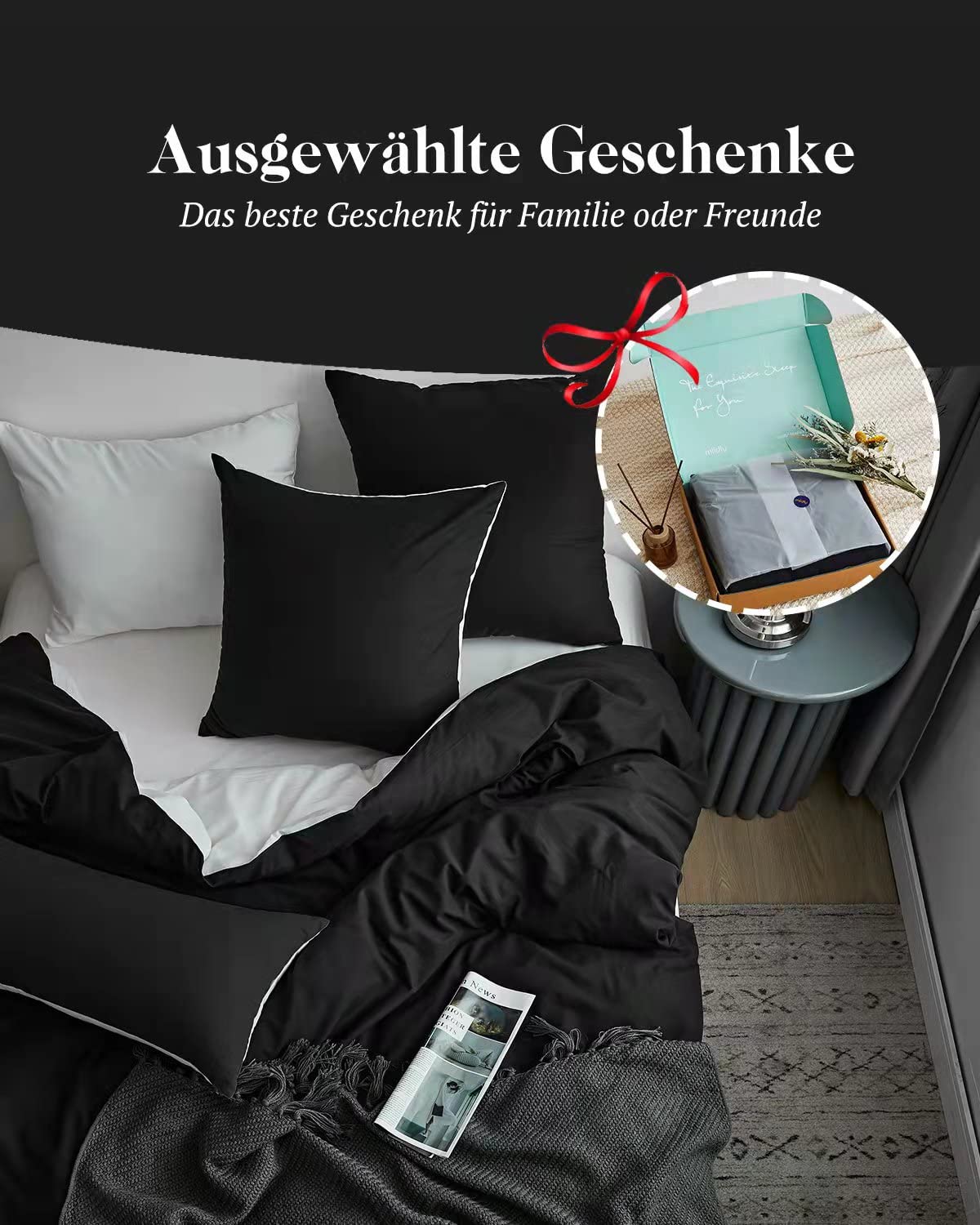 MILDLY bedding set 135x200 cotton anthracite, bedding sets 100% washed cotton with linen-like feel, OekoTex certified & suitable for allergy sufferers, 1 duvet cover & 1 pillow case 80x80.