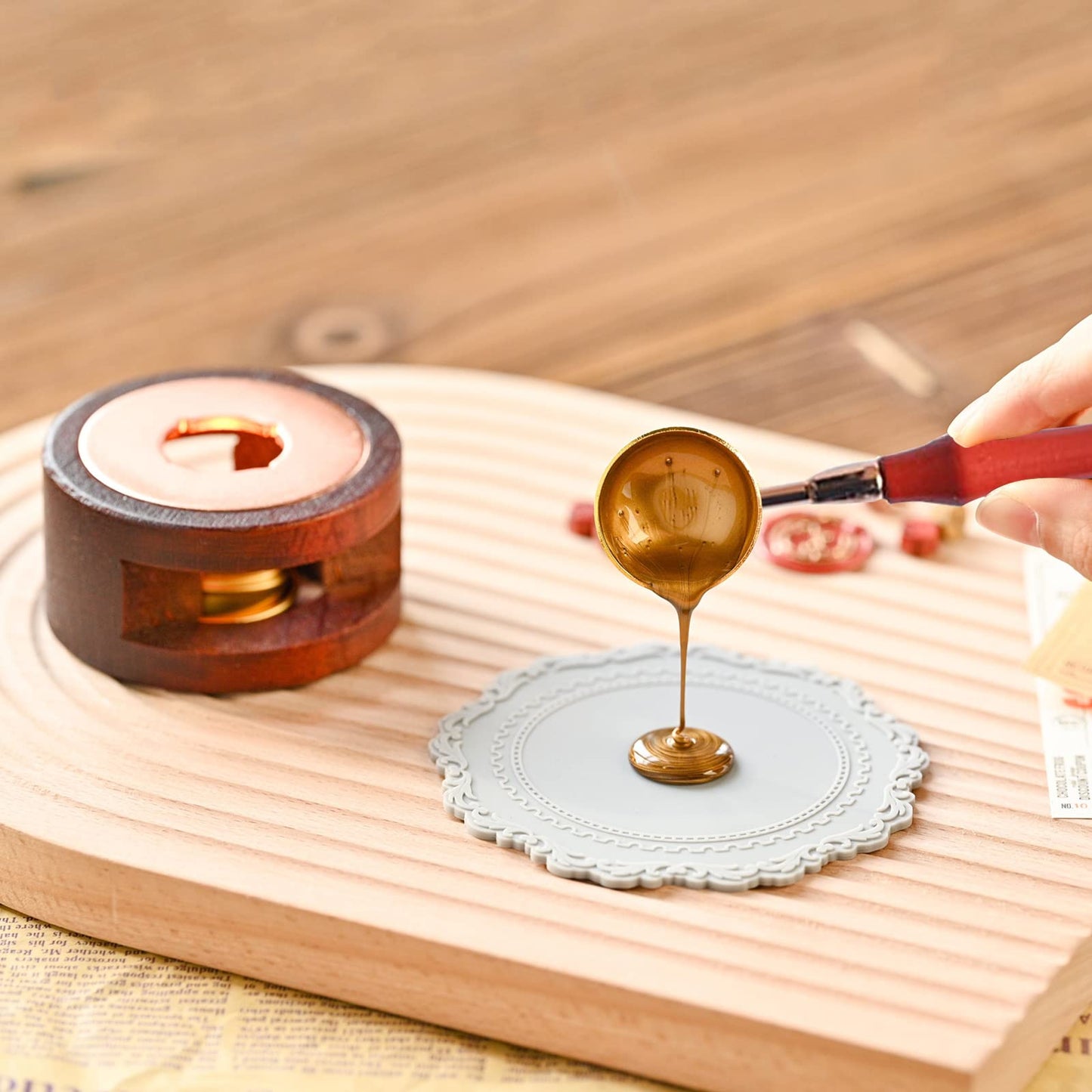 Improved wax seal set, wax seal stamp set with gift box, 48 colors 1200 pieces seal wax beads, 4 pieces wax seal stamps, seal wax warmer, envelopes, candles, metal pen.