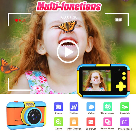 BaFuland kids camera, 2.4-inch screen children's camera, 20MP & 1080P HD digital camera for kids, selfie camera with 32GB card, kids toy gifts for boys & girls aged 3-12 years.