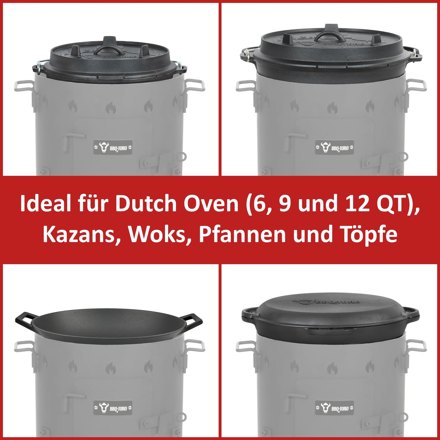 BBQ-Toro cast iron kazan with kazan oven Ø 35 cm | 12.1 L cast iron pot with lid, cast iron pot | goulash kettle, fire kettle, outdoor oven | fire oven, one-pot oven, fire pit, outdoor kitchen, Utschak.