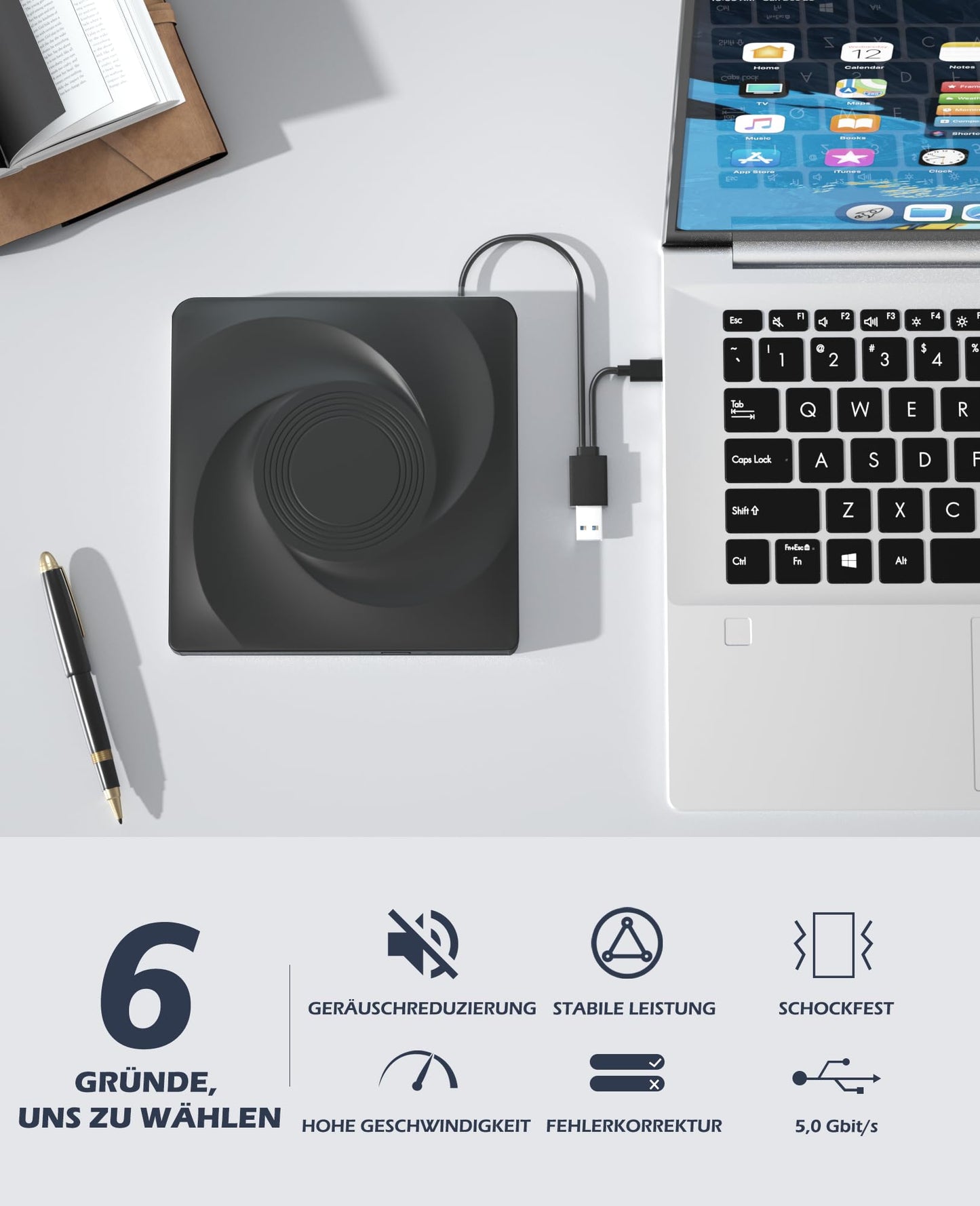 External Blu-ray drive with USB 3.0 and Type-C connectivity. Compatible with Windows, MacOS laptops, and desktops. Perfect for burning CDs/DVDs and playing Blu-ray movies.