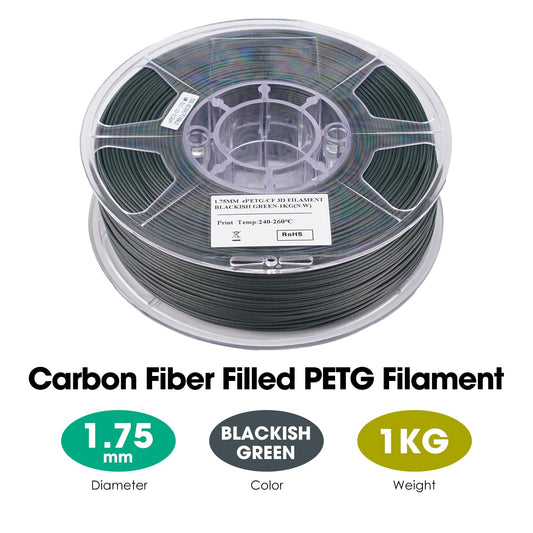 eSUN PETG Filament 1.75mm, PETG-CF carbon fiber filled PETG filament, 1KG spool (2.2 LBS) 3D printing materials for FDM 3D printers, dark green.
