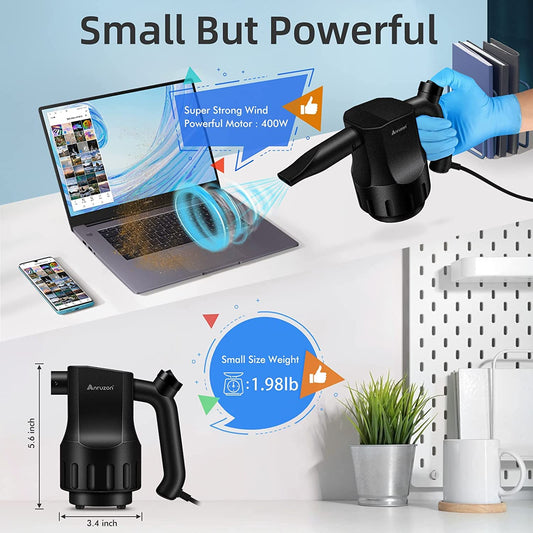 Anruzon Electric Dust Blower, Mini Air Duster with 3 Nozzles, 35000RPM, PC Cleaning Kit, Portable Cleaner for Laptop, Office Equipment, Household, Car, Keyboard.