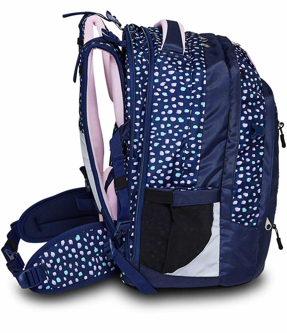 Seven school backpack: ergonomic & expandable, with multiple compartments, school bag for girls & boys; sustainable fabric, with height adjustment system, perfect for high school & school, UPDOWN TWICE CHARMING PATCH