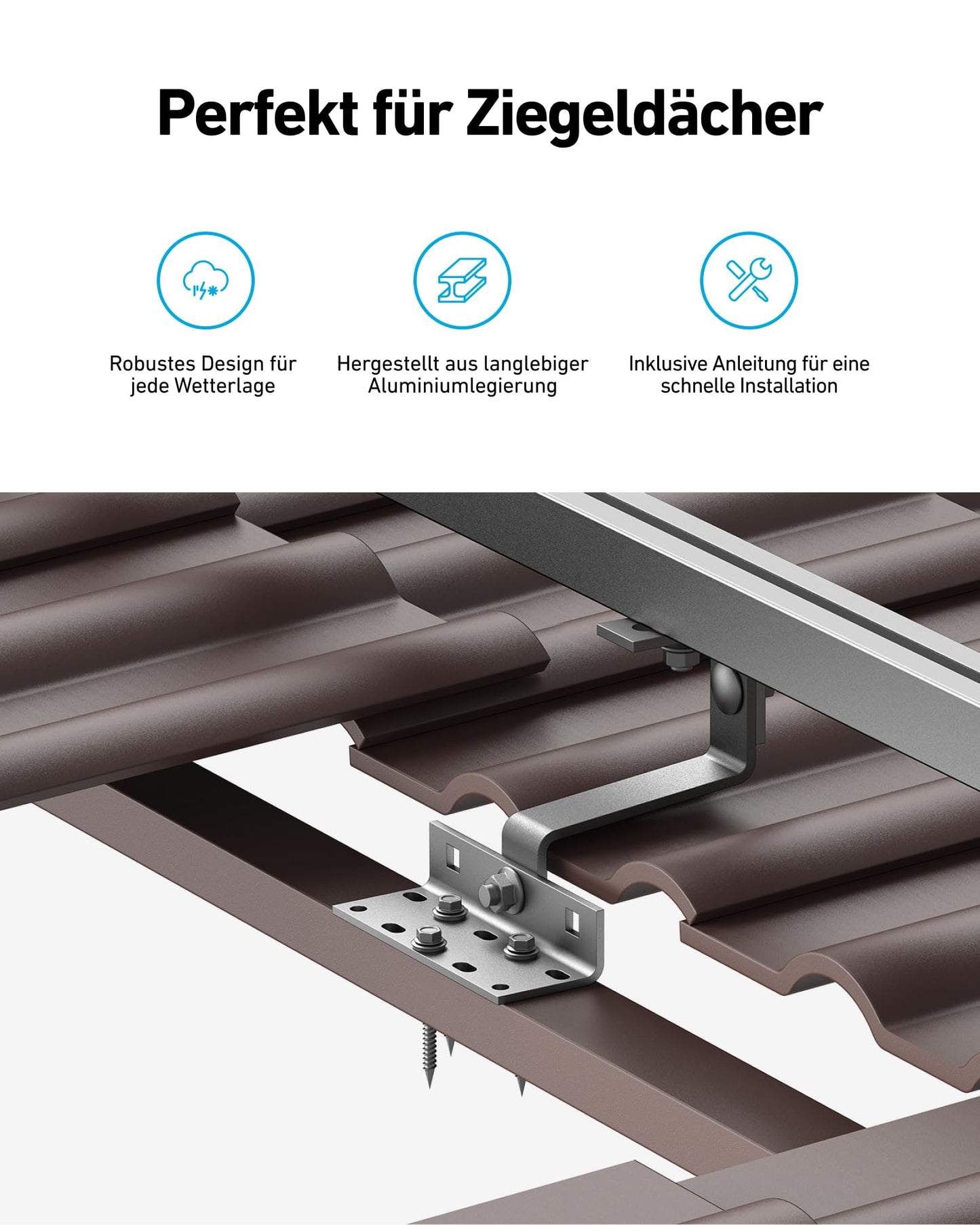 Anchor SOLIX pitched roof mounts, 2-panel, tile roof, aluminum alloy, weatherproof and sturdy, silver color, solar panel mounting for balcony solar systems