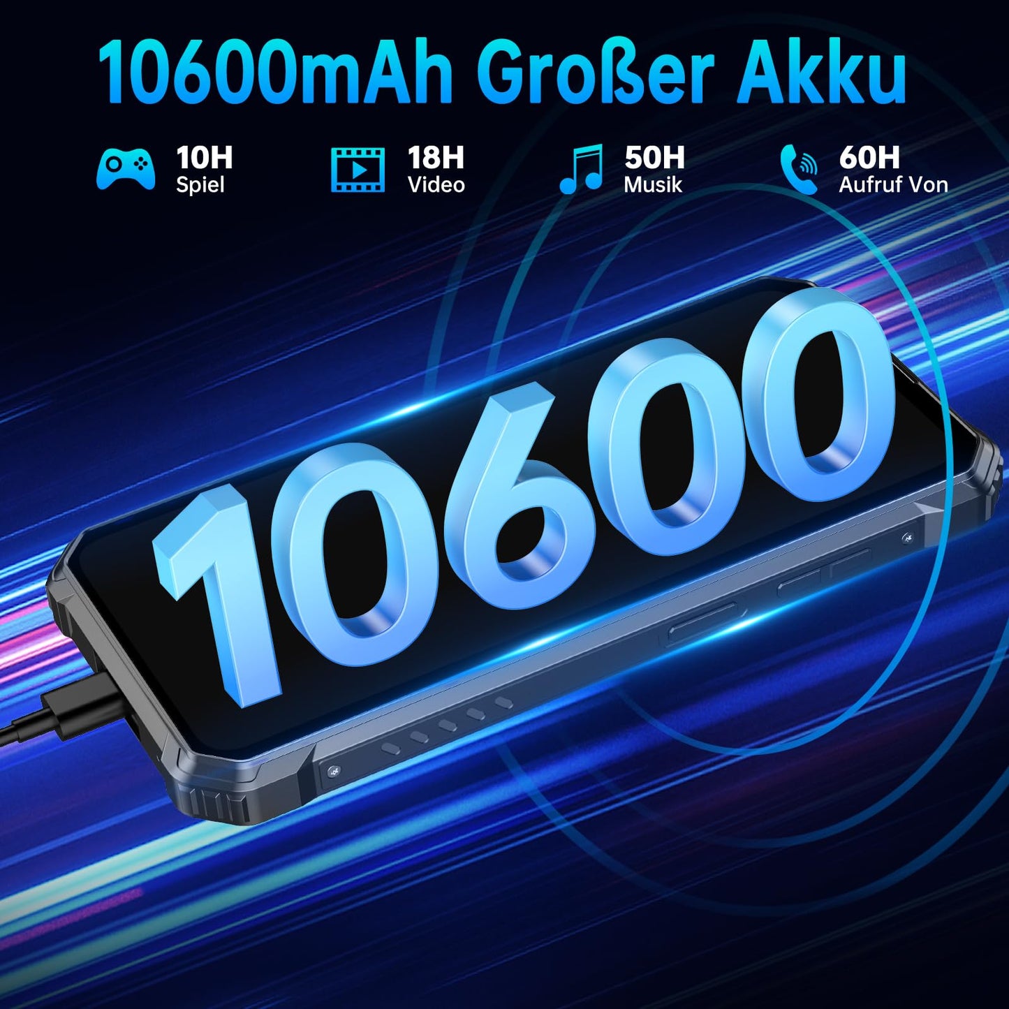 OUKITEL WP28S Outdoor Smartphone Android 14-10600mAh Outdoor Handy Ohne Vertrag, 8GB RAM + 128GB ROM Baustellenhandy 6,52 Zoll,13MP+5MP Kamera, NFC/GPS/Fingerabdruck/Face ID