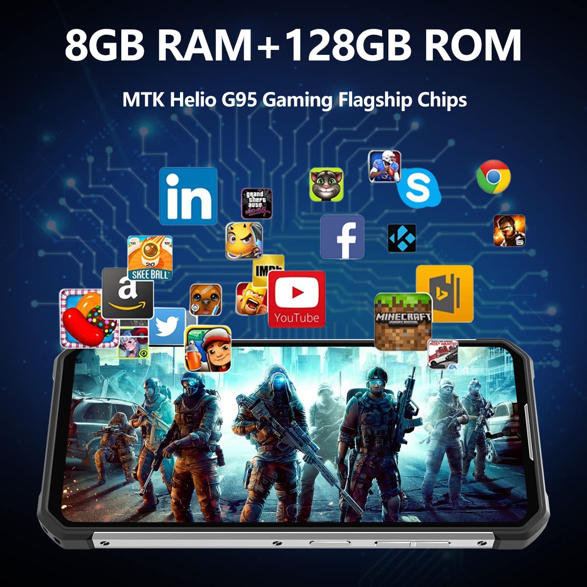 OUKITEL WP17 Outdoor Smartphone, 8300mAh outdoor mobile phone with 128GB + 8GB, 90Hz 6.78" FHD+ display, Helio G95 game chip, 64MP + 20MP camera, 18W fast charging, Android 11, NFC, OTG, dual 4G.