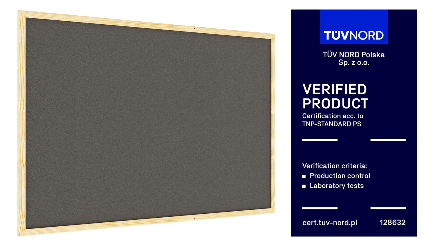 ALLboards Gray Pinboard with Wood Frame 90x60cm Corkboard Cork Wall Pinboard Cork Gray Surface