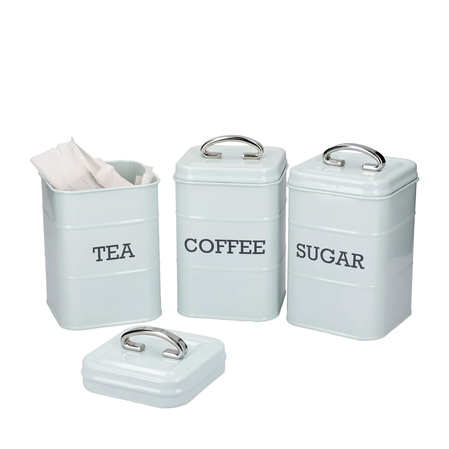 KitchenCraft Living Nostalgia Canisters for Tea, Coffee and Sugar in Gift Box, Steel, Vintage Blue, 3 Piece Set