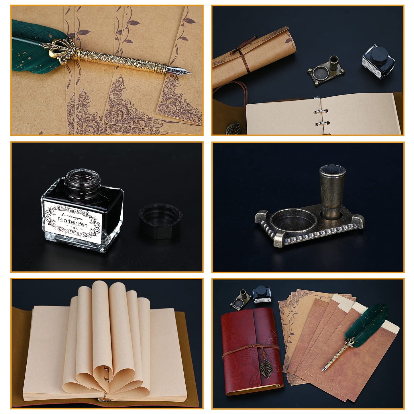 Cieex Calligraphy Dip Pen, Handmade Vintage Quill Pen Writing Ink Set for Stationery Gift.