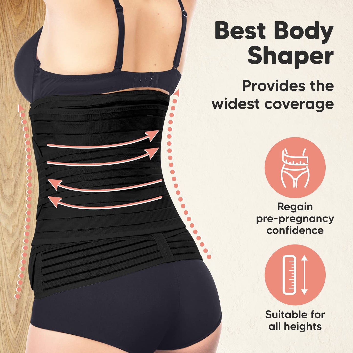 KeaBabies Revive 3 in 1 Postpartum Belt for Women - Belly Wrap After Birth C-Section, Recovery Belt After Birth, Belly Band After Birth, Pregnancy Belly Wrap (Midnight Black, M/L)