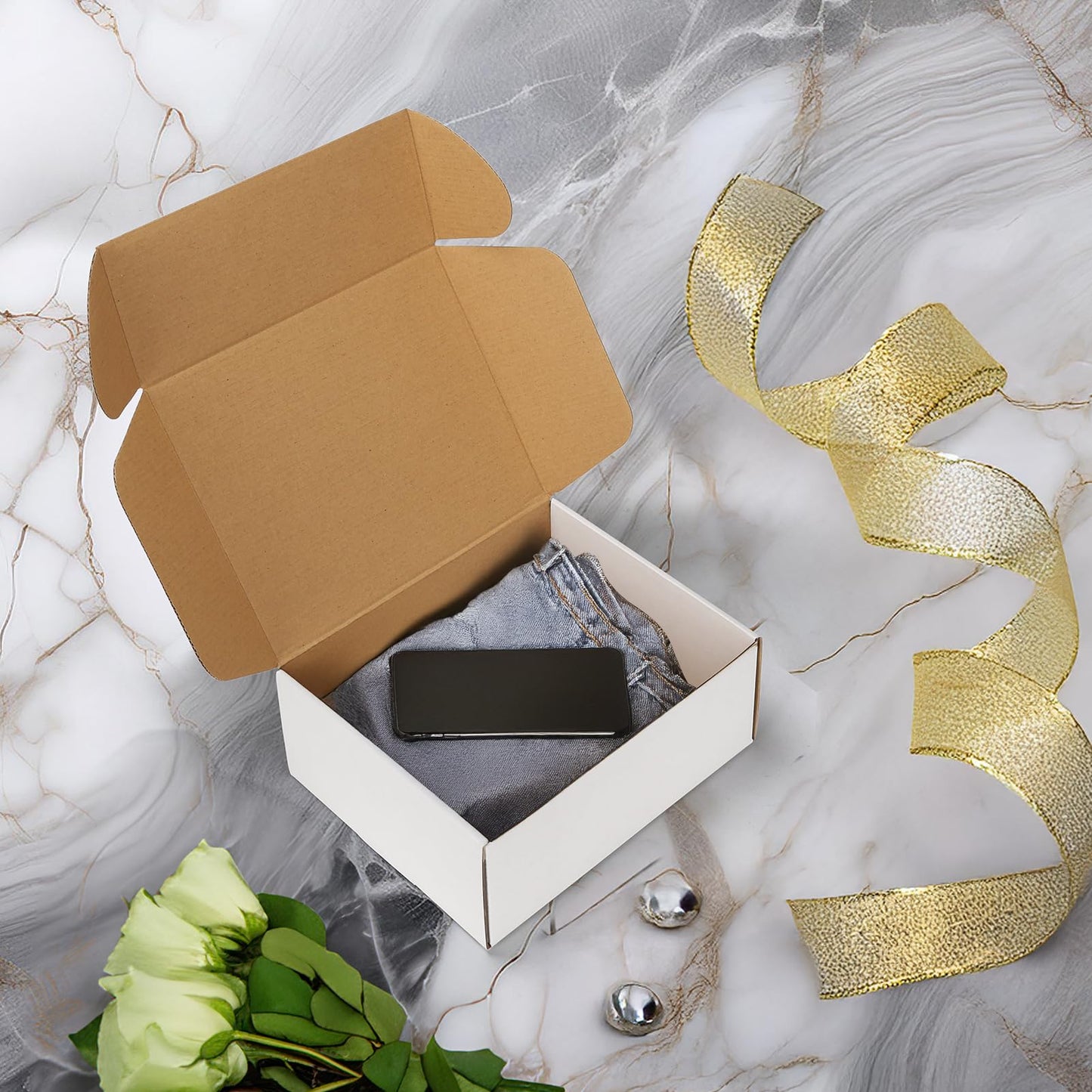 RLAVBL 20 white shipping boxes measuring 25.4 x 20.4 x 10.2 cm for shipping toys and gifts