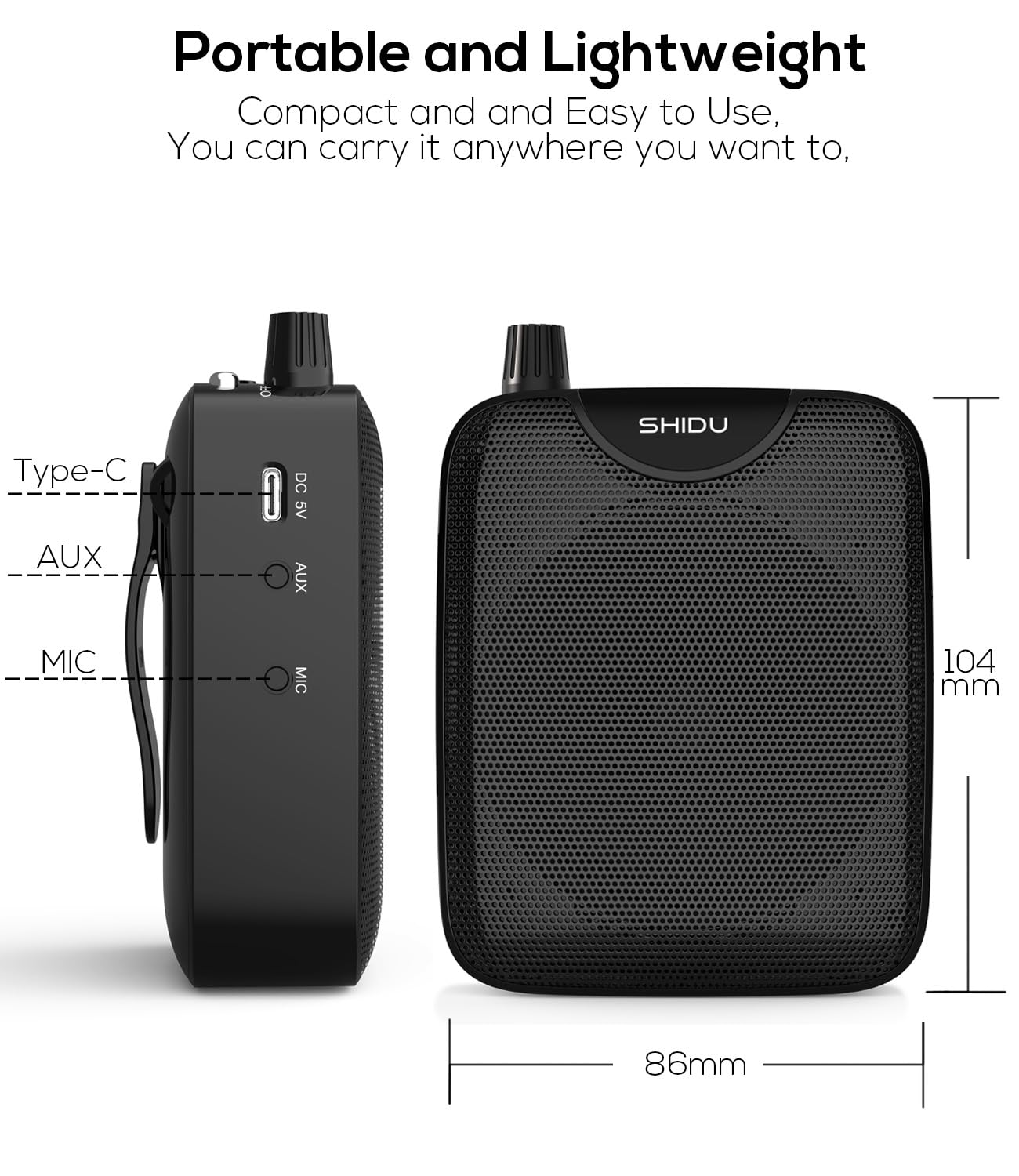 Wired Microphone Headset Voice Amplifier Portable SHIDU M500 Mini Speaker PA Speaker, rechargeable 2000mAh amplifier for teachers, tour guides, yoga.
