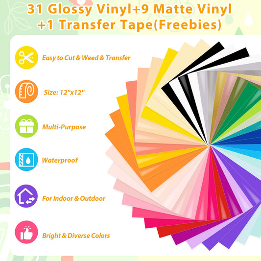 VINYL FROG Vinyl Film Plotter Bundle 40 Sheets Vinyl Cutter Plotter Film 12"x12" Self Adhesive Plotter Film for Party Decoration, Stickers, DIY Mugs