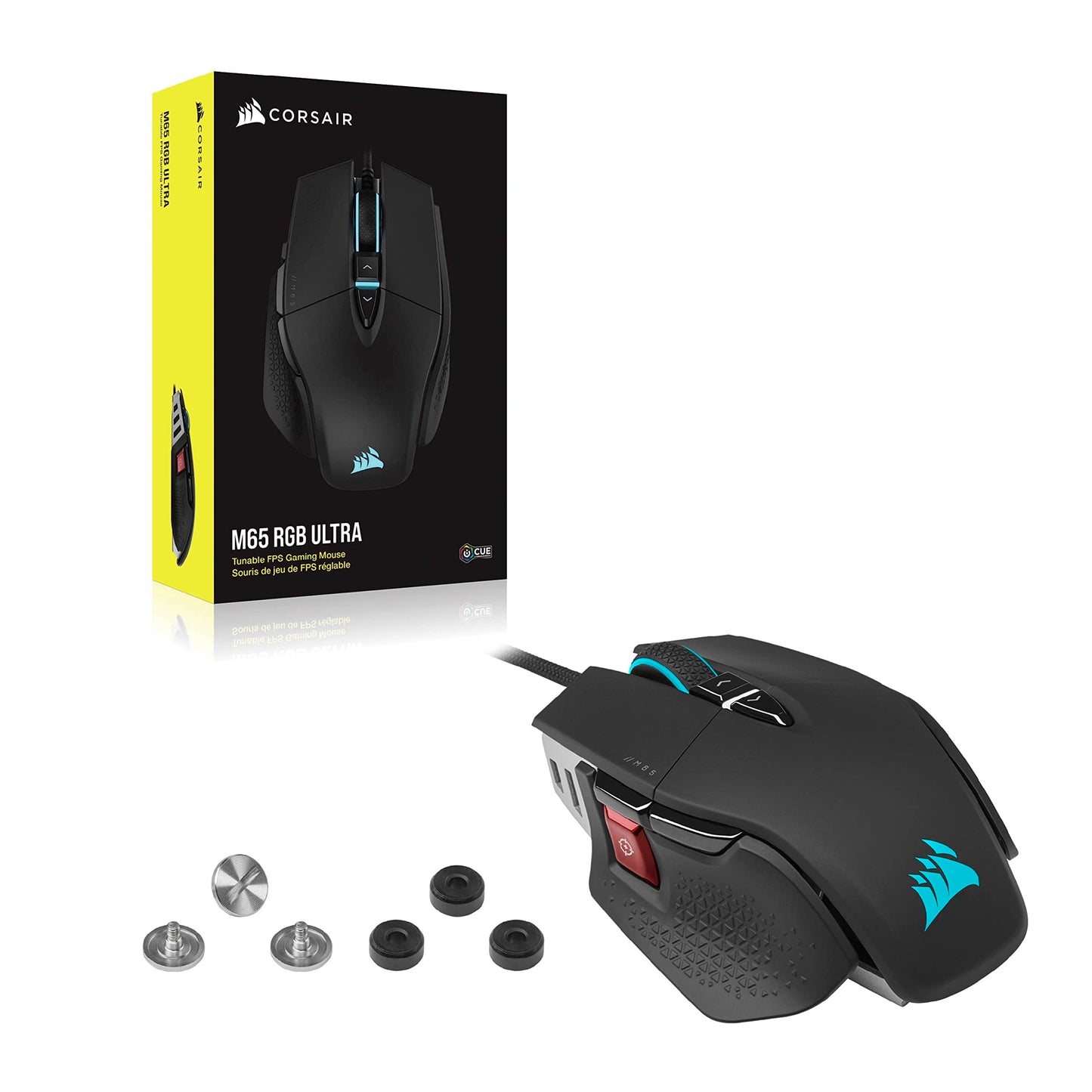 CORSAIR M65 RGB ULTRA Wired Tunable FPS Gaming Mouse - 26,000 DPI - Optical Switches - Weight System - AXON Hyper-Processing Technology - iCUE Compatible - PC, Mac, PS5, PS4, Xbox - Black