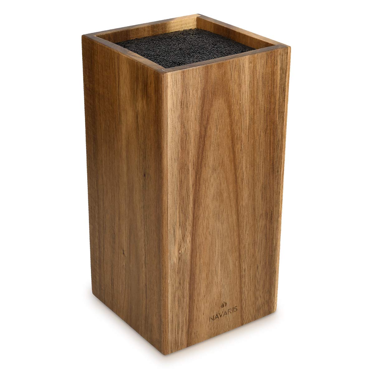 Navaris acacia wood knife block with bristle insert - wooden knife block empty - universal for kitchen knives, chef's knives, cooking utensils.