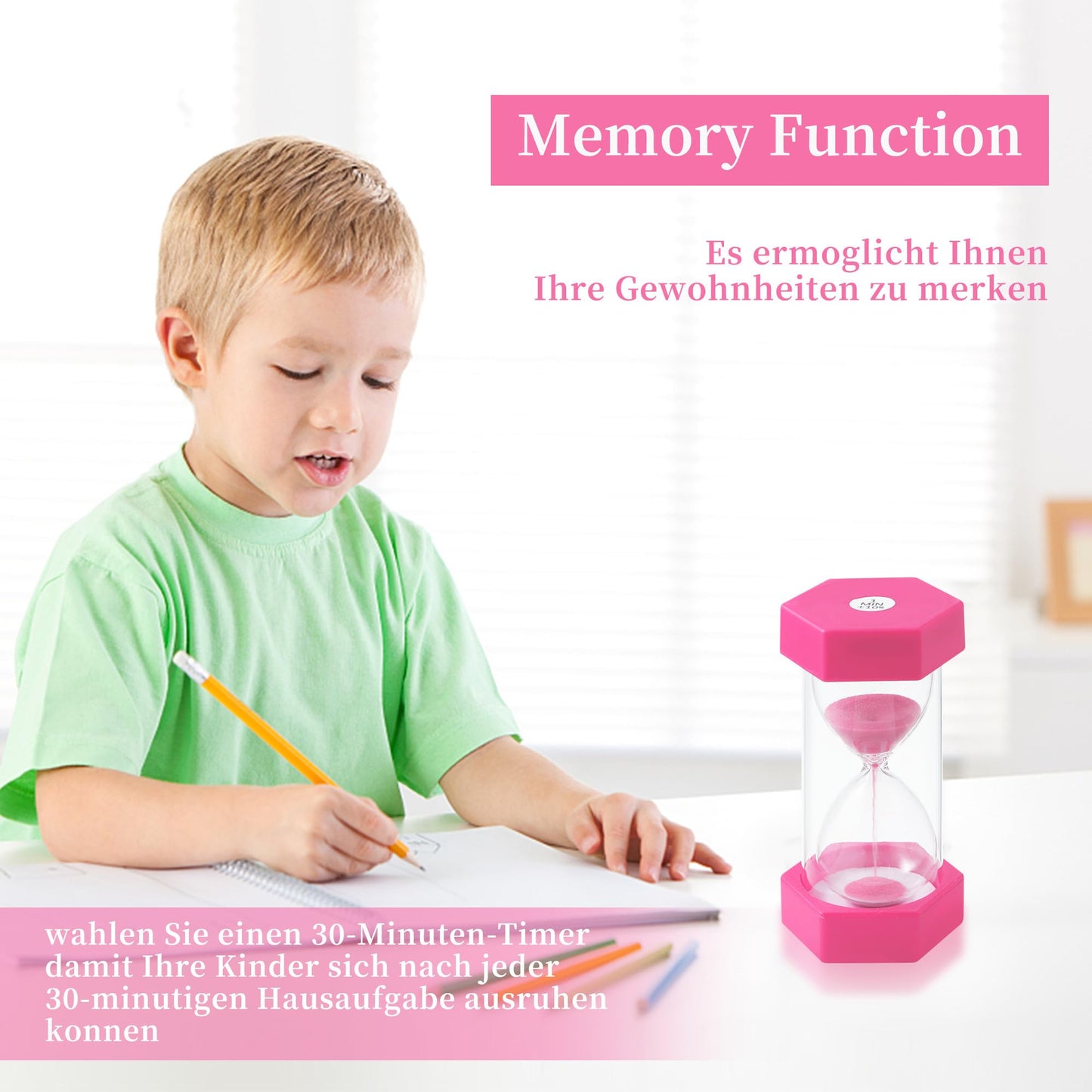 6 colorful hourglasses for kids, Colorful hourglass set 1/3/5/10/15/30 minutes, Timing hourglasses for kids' daily life, learning, game timing.
