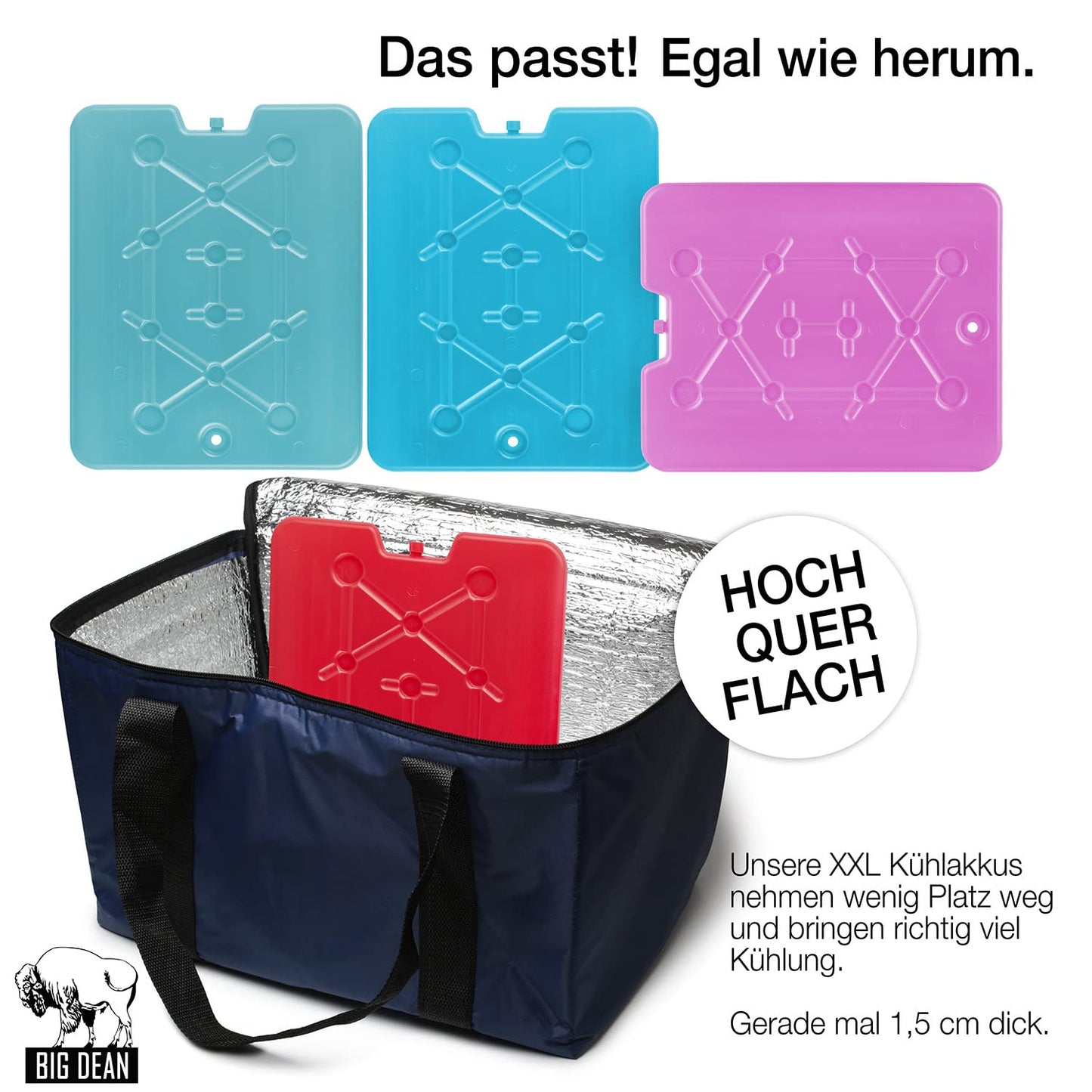 BigDean 8-piece set of XXL reusable ice packs, each 750ml in size - perfect for coolers and ice chests - 32 x 25.5 x 1.5 cm - Freezeboards cooling elements - extra flat and thin.