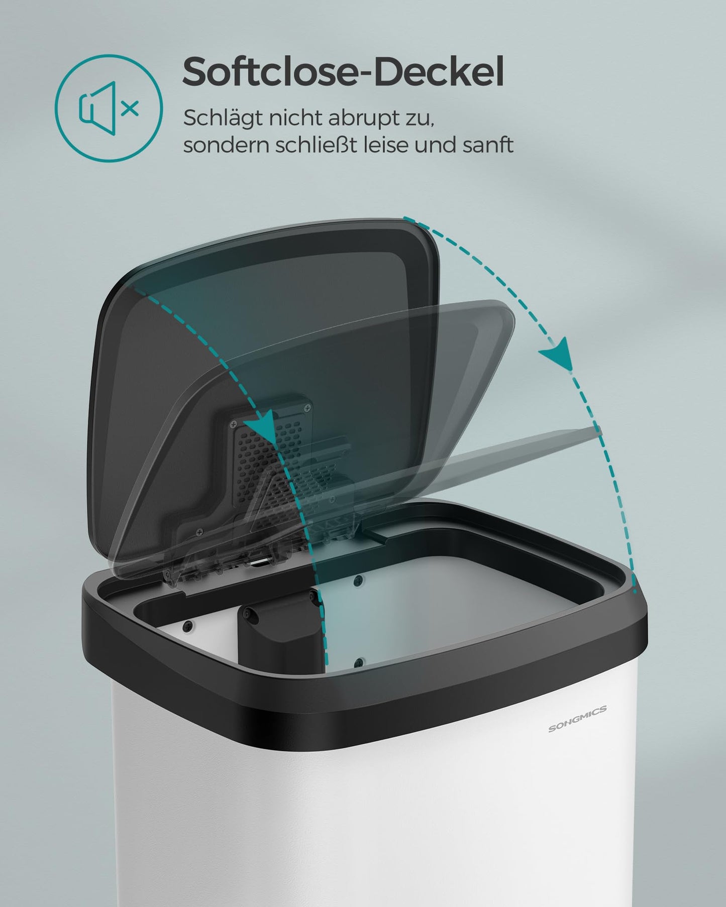 SONGMICS Kitchen Trash Can, 50L Garbage Bin, Metal Pedal Trash Can with Lid, Tall, Slim, and Spacious, White-Black LTB530W5002