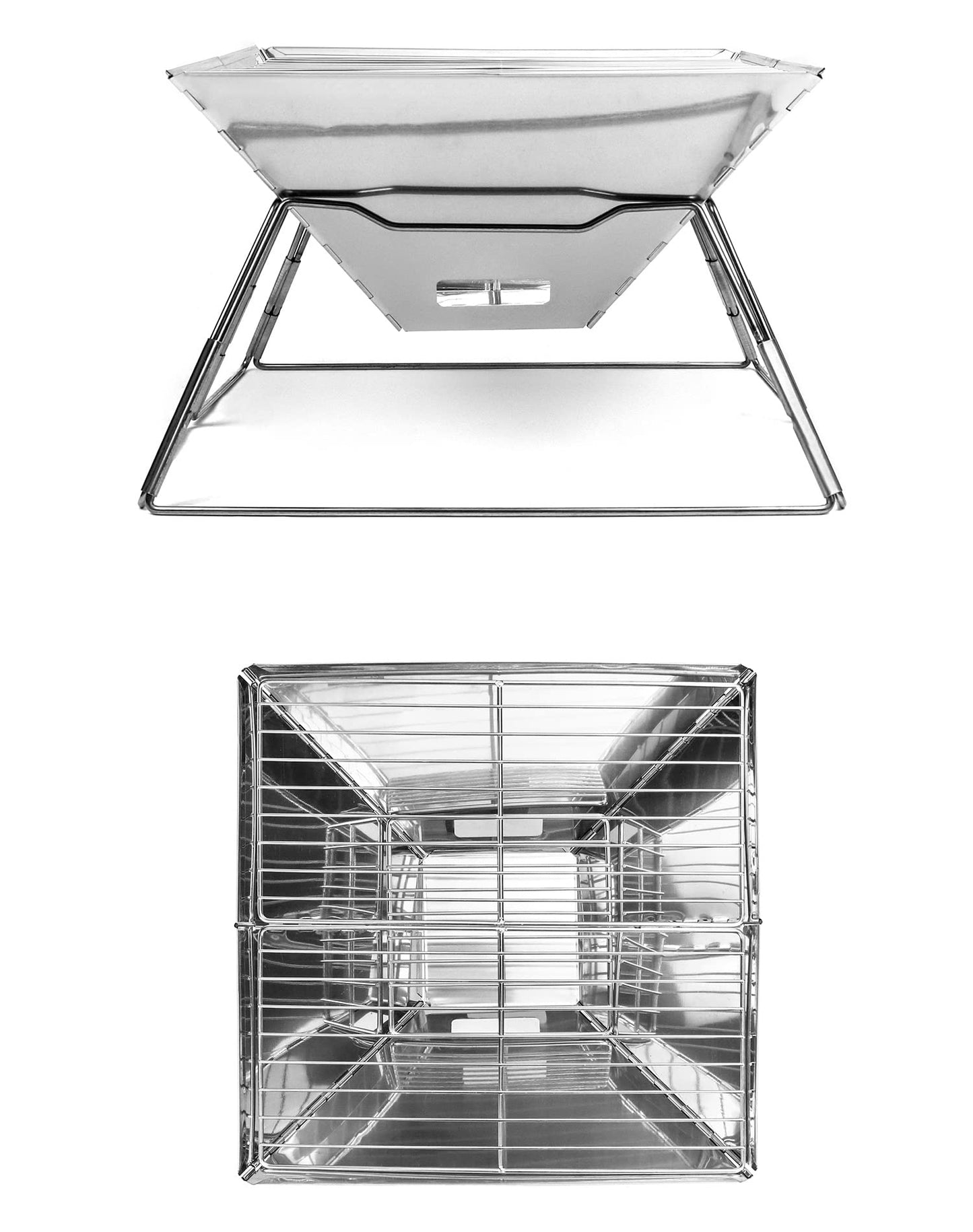 QWORK® Folding Camping Fire Pit Fire Basket made of stainless steel for garden camping outdoor activities (square)