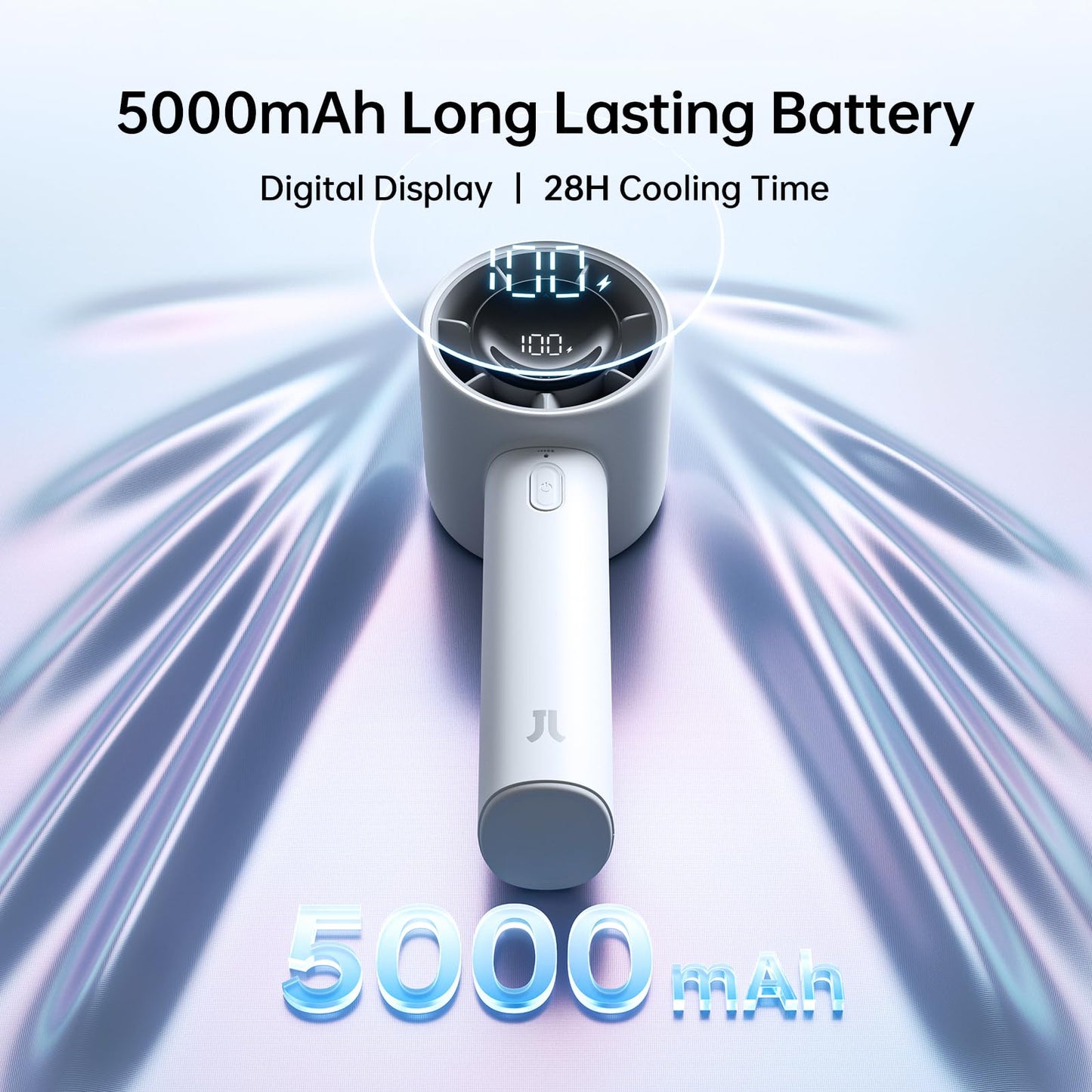 JISULIFE Hand Fan Mini, 5000mAh Rechargeable Handheld Fan, Cooling up to 28 hours, 5 Speeds, Strong Wind, Portable Fan for Travel, Outdoor, Camping, Beach, Makeup (Gray)