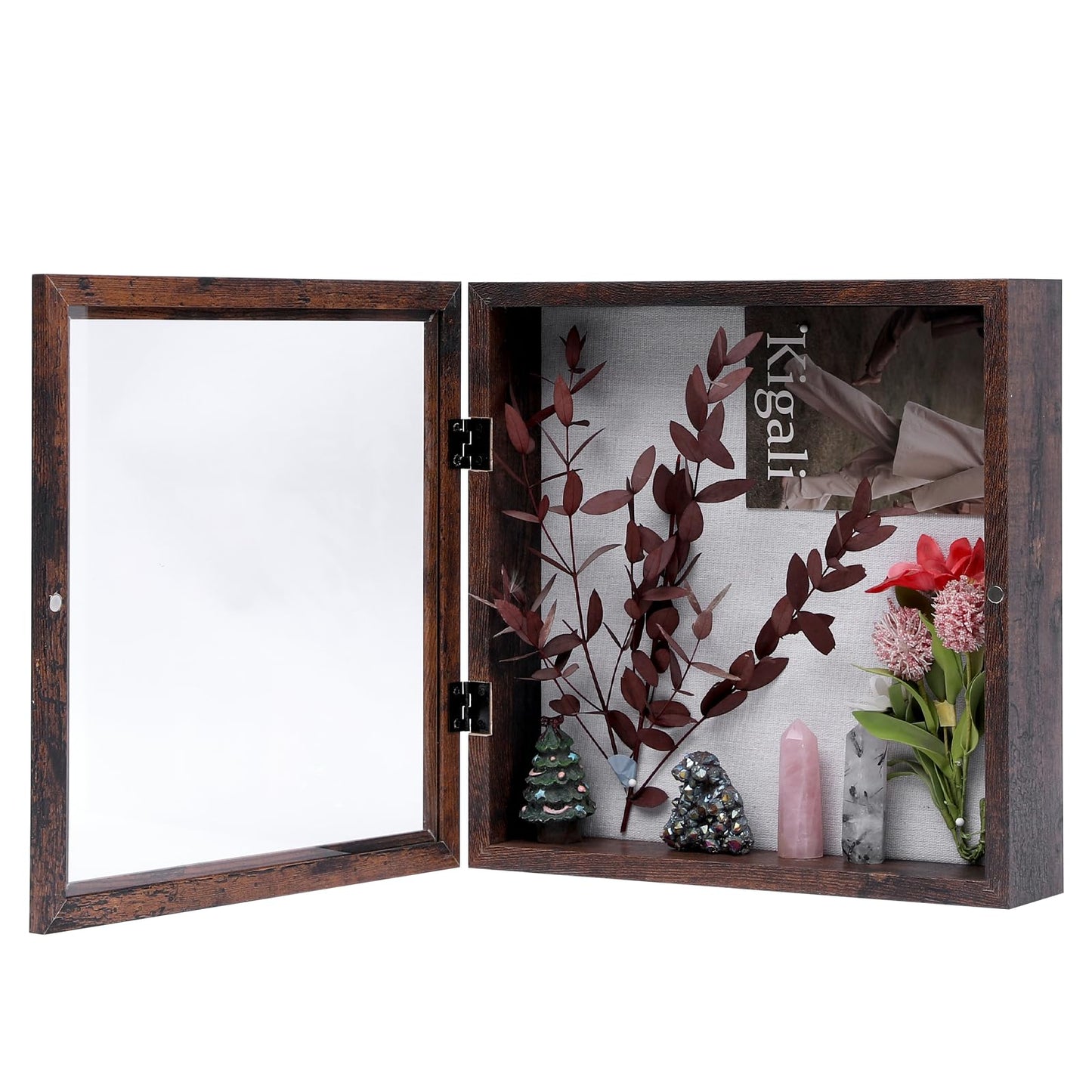 Muzilife Wood 3D Picture Frame for Filling with Opening 28x35cm, Dark Brown Object Frame with Pins and Dowels for DIY Display Shadow Box, Gift for Family Friends Office, Dark Brown