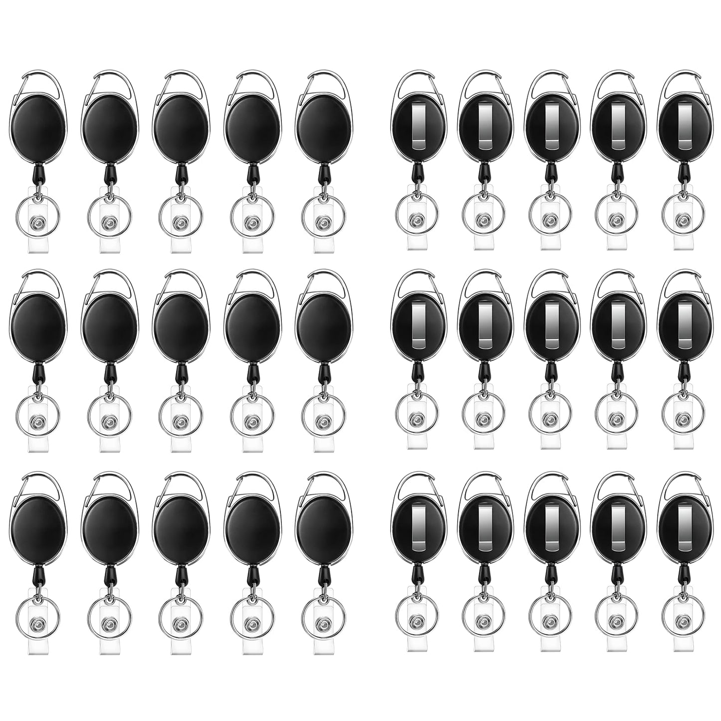 JEFURE retractable keychain 30 pcs, 63cm retractable keychain lanyard, retractable badge holder with pocket clip, for keys and badge holder