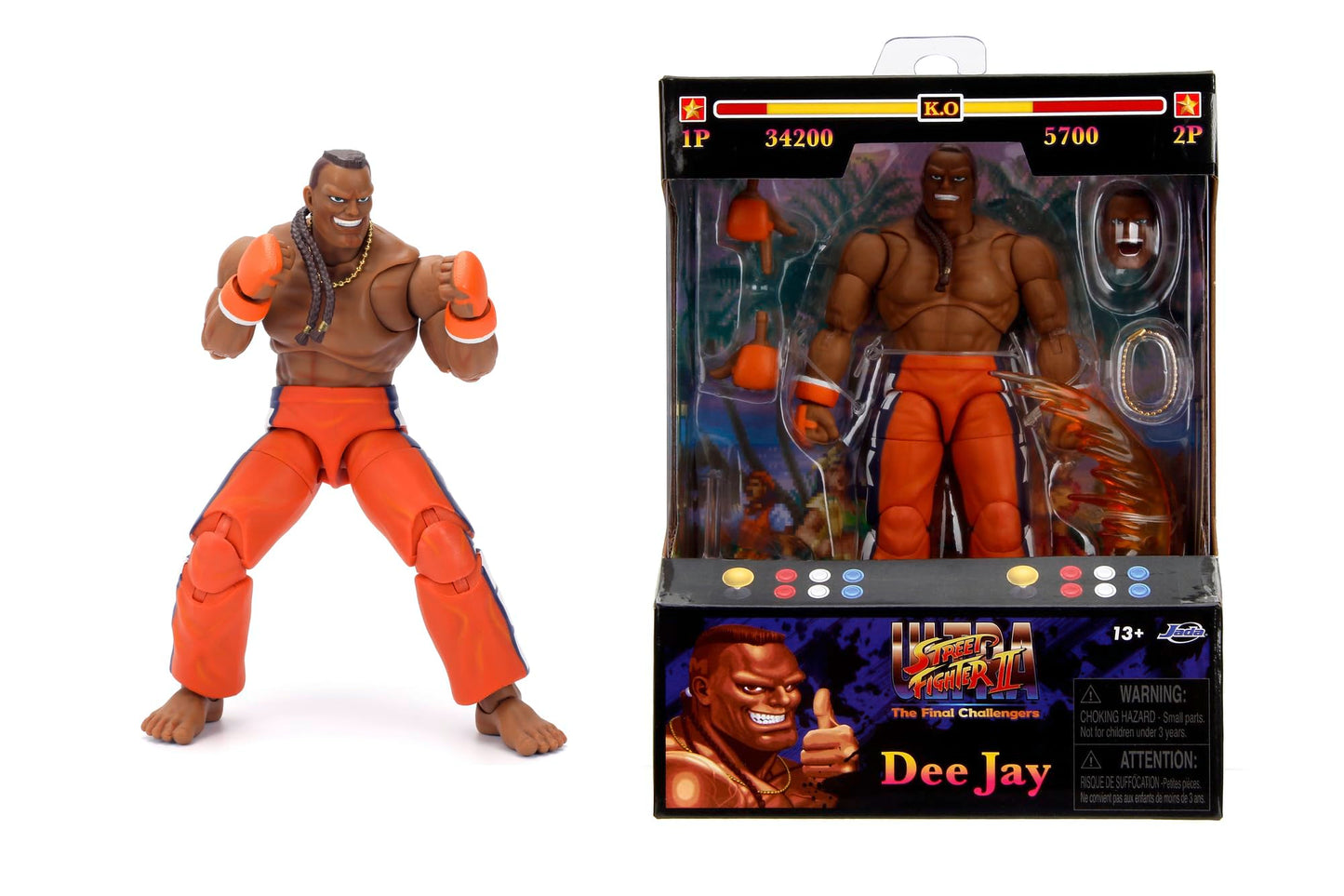 Jada Toys Street Fighter Figure DEE Jay (15 cm) - poseable collectible and action figure from Street Fighter 2: The Final Challengers, with alternate head, hands, and accessories, for ages 13+