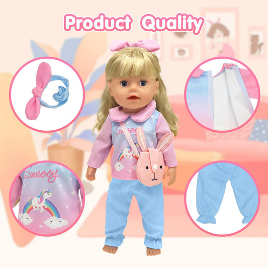 11 doll clothes set for 30-43 cm 13-18 inch, Cute doll clothing accessories newborn baby doll clothes set Include hats headbands underwear and bag dress outfits for baby doll