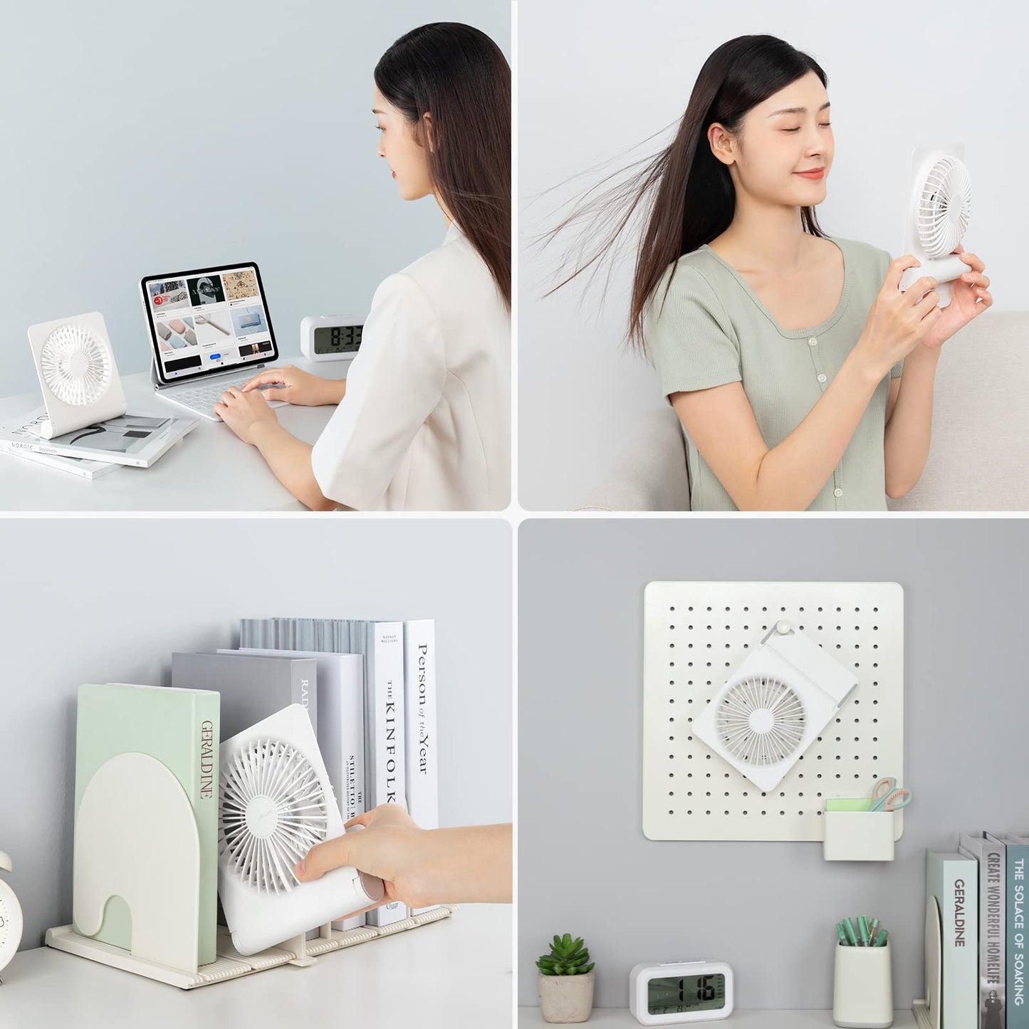 JISULIFE Small Desk Fan, Mini Portable Rechargeable USB Small Fan, 160° Foldable with 4500mAh, Extremely Quiet, 4 Speeds Desk Fan for Office, Home, Camping-White