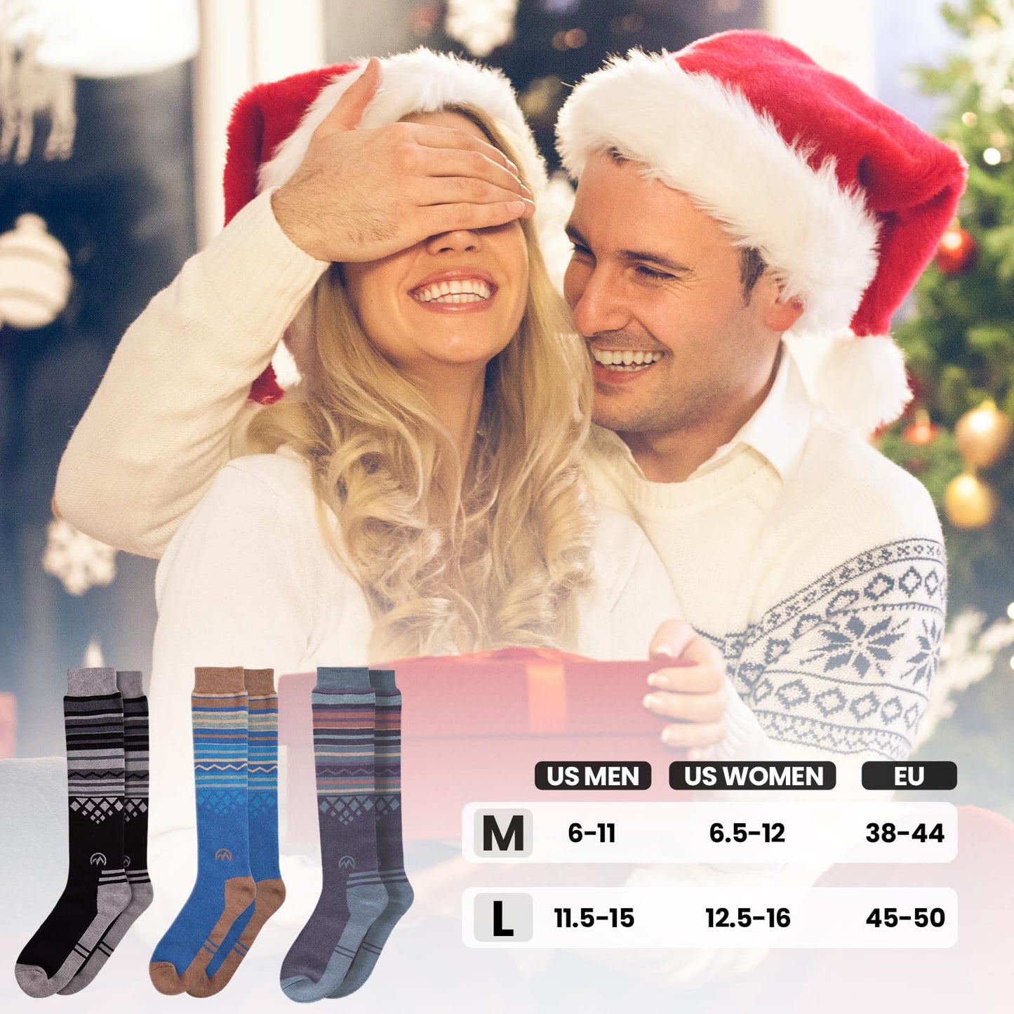 OutdoorMaster 3 pairs of Unisex Merino Wool Ski Socks for women & men, winter snowboarding breathable socks for outdoor sports with OTC design/anti-slip cuffs.