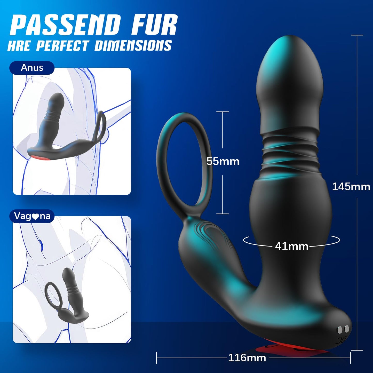 Anal plug sex toy for men, anal dildo vibrator, prostate stimulator massage device, butt plug penis ring thrust dildo app remote control butt plug with 7 vibration modes and 7 thrust modes.