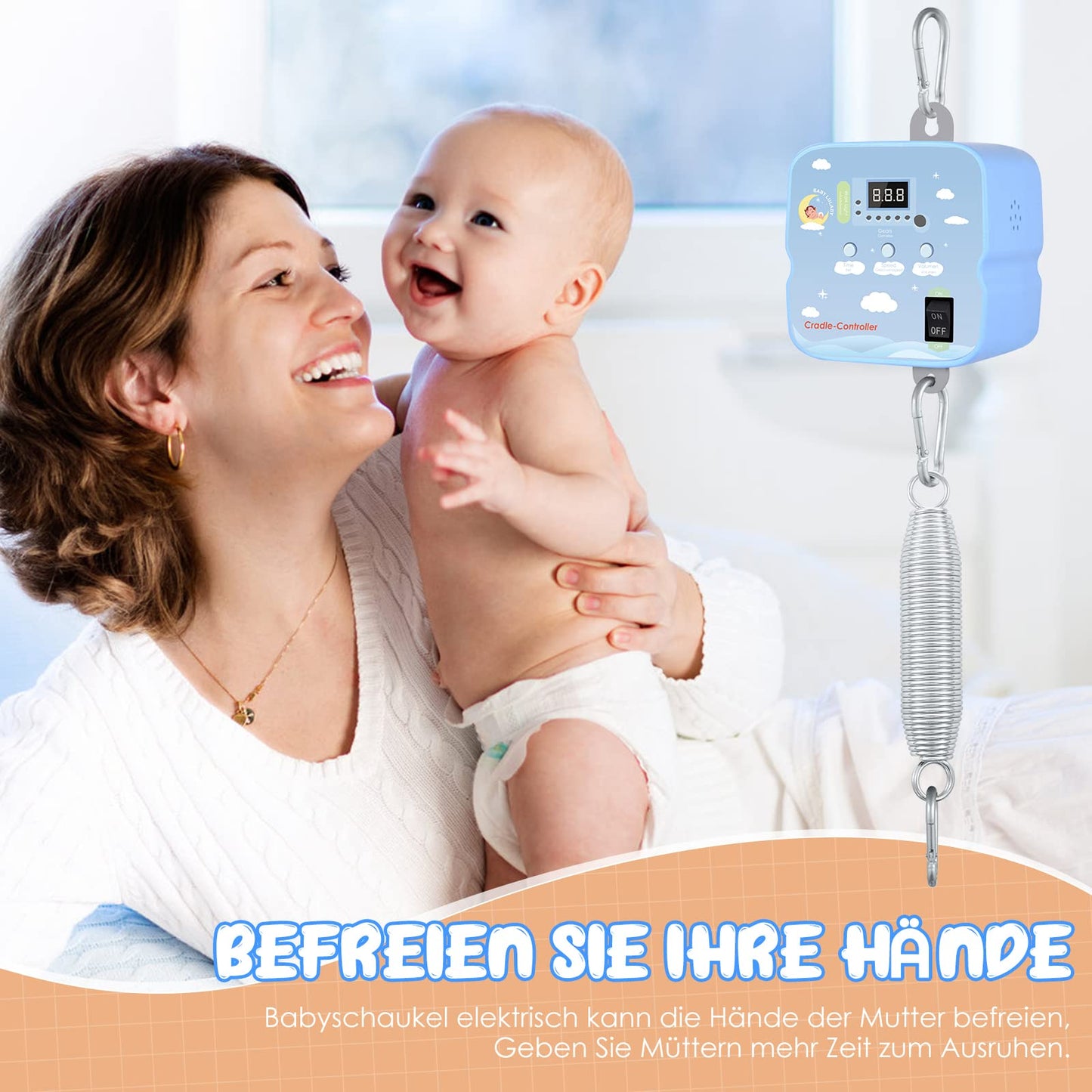 Motorized baby swing, SenDeluz swing motor with 2 pieces of spring and remote control, Electric baby swing controller with timer, Adjustable speed and volume, 20 kg capacity.