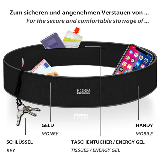 Formbelt running belt for mobile smartphone iPhone 13 12 14 X XS Max XR SE S23 Samsung Galaxy A53 A22 A54 S20 waist bag running sports fitness waist bag running (black, L)
