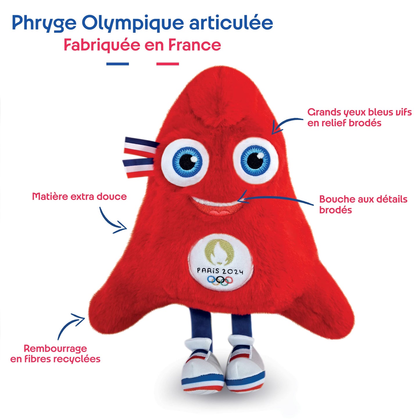 Doudou et Compagnie - Official plush mascot JO 30 cm - Paris 2024 Olympic Games - extra soft plush toy - Phrygian cap shape - birth gift -