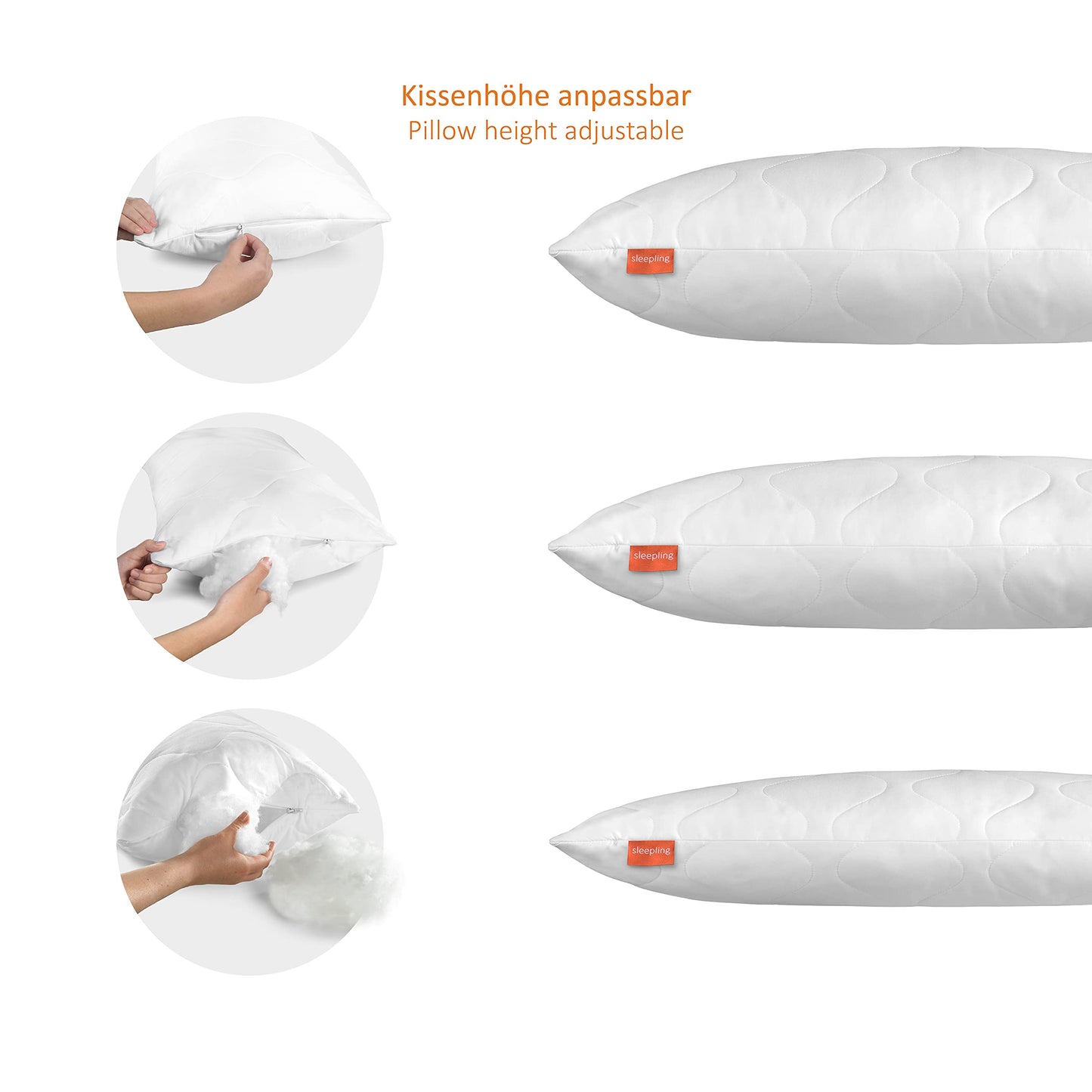 Sleeping pillow 60x80 cm, hypoallergenic, washable, Made in EU, Ökotex, large sleep pillow 60 x 80, bed pillow, pillow, Basic 100