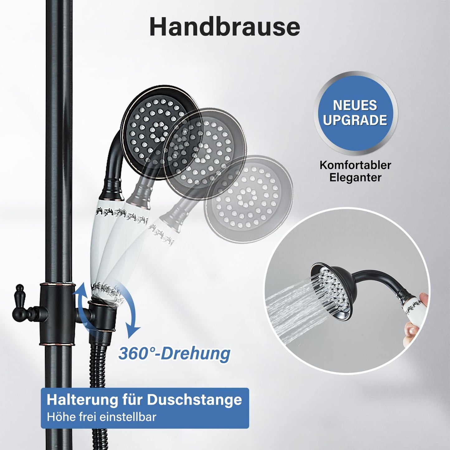 Suguword Black Shower Faucet Set Shower System Rain Shower Set with Shower Head Shower Column Rainfall Hand Shower Bar Blue and White Porcelain Complete Set Shower Faucet Anti-Liming