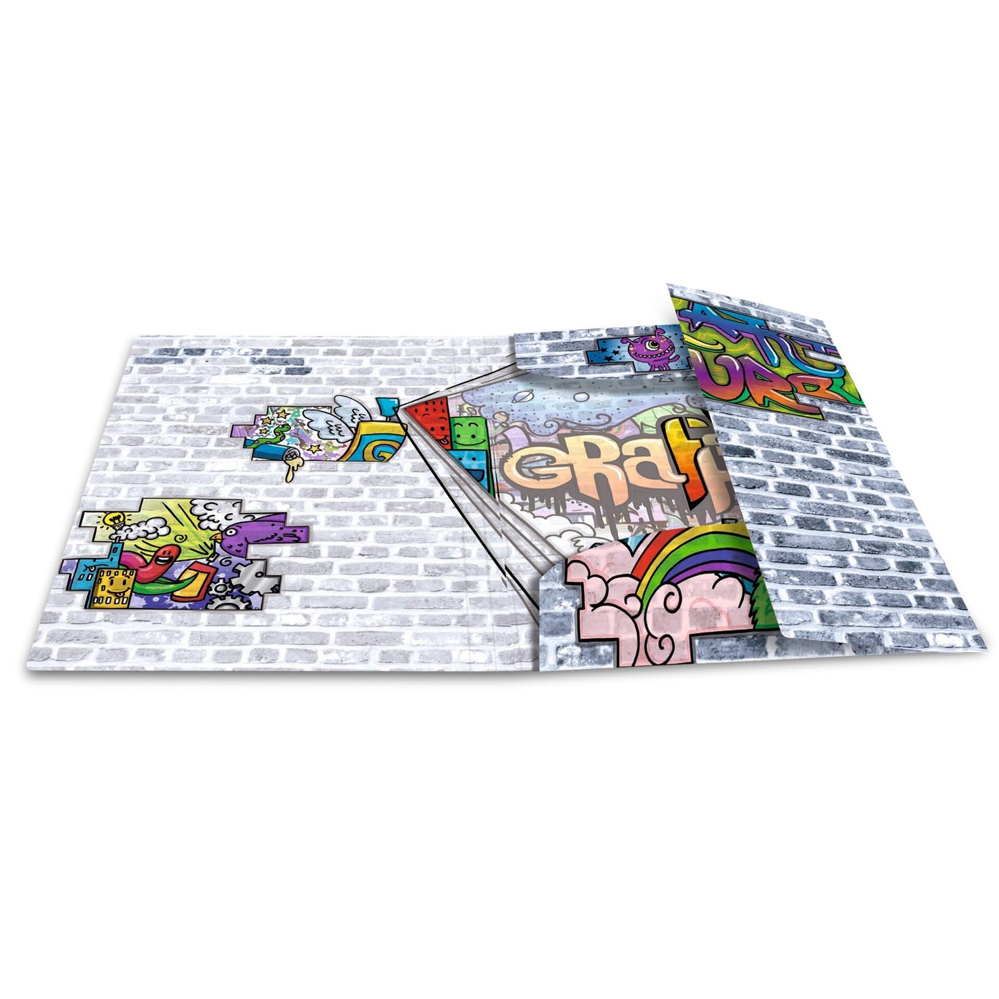 HERMA Collecting Folders A3 Graffiti Set, 3 pieces, Children's corner clip folders made of plastic with art motif, elastic closure, inner flaps, and inner print for boys and girls.