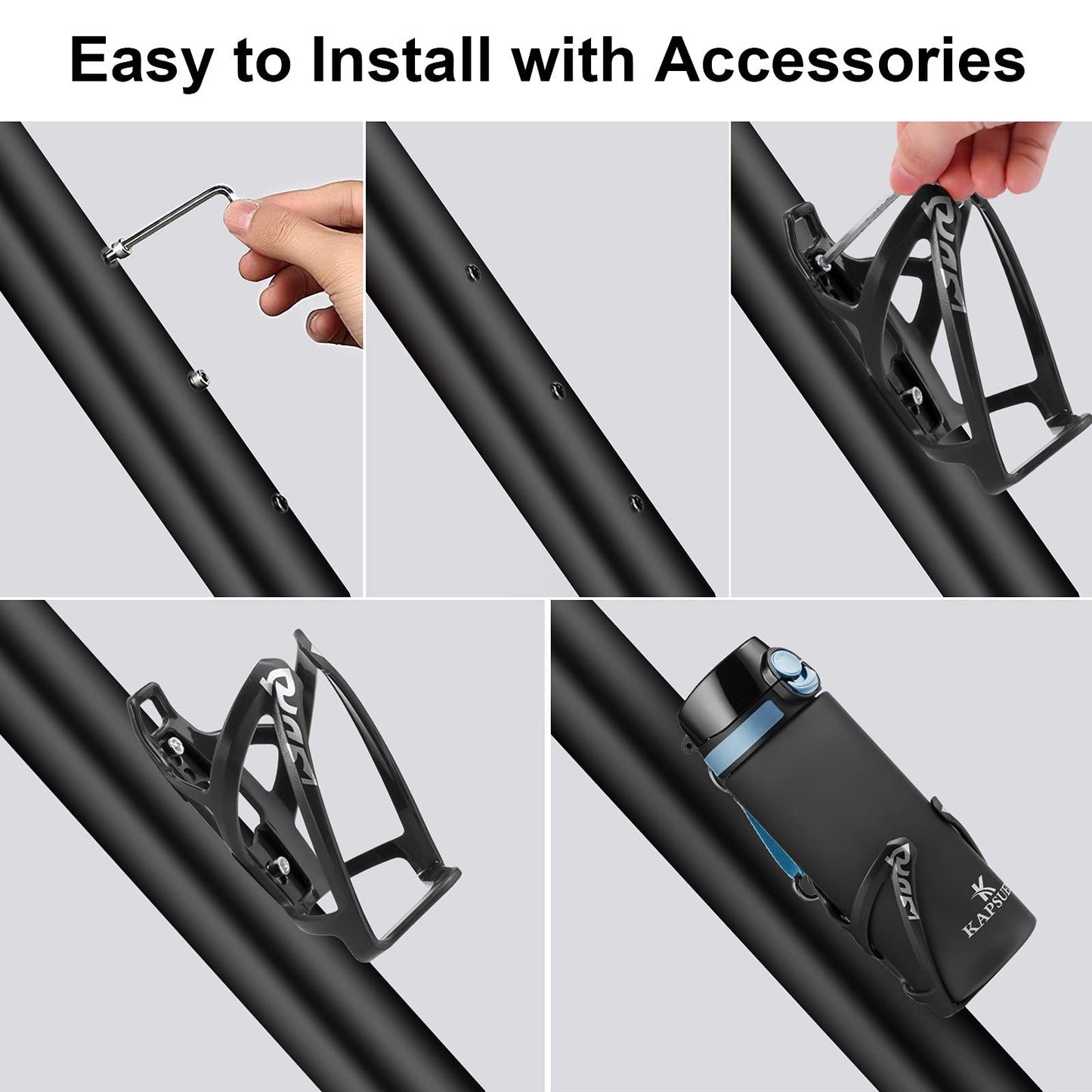 Capsule Bottle Holder Bike Set, Bike Drink Holder with 610ml 700ml 750ml Water Bottle, Screws, Lightweight Strong Bottle Holder for MTB, Road Bike (Black, 700ml-black)