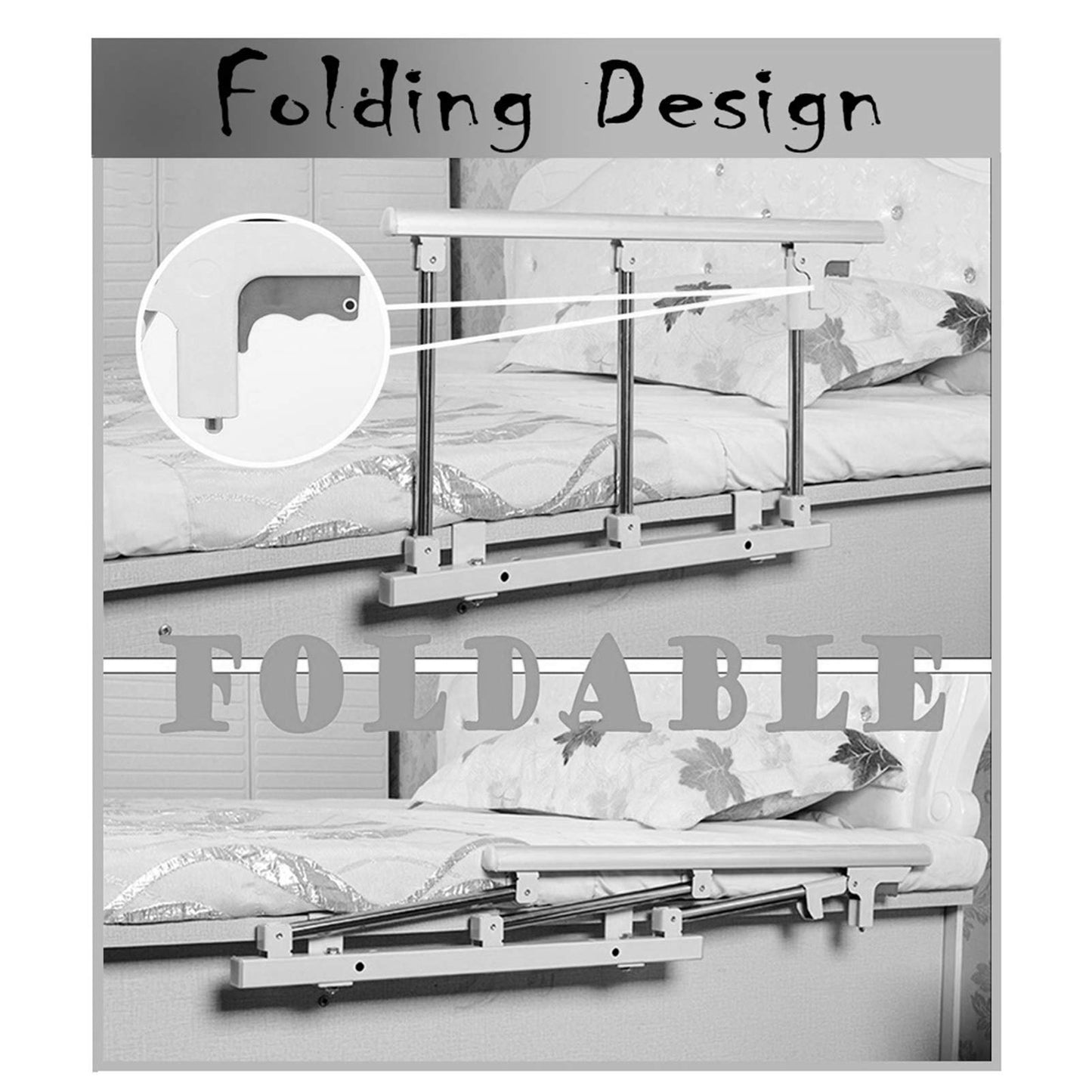 AMSXNOO Bed rail for elderly, guard rail bed foldable adult safety support handle protection folding bumper for home care in hospital, 70x40cm (Color: Yellow)