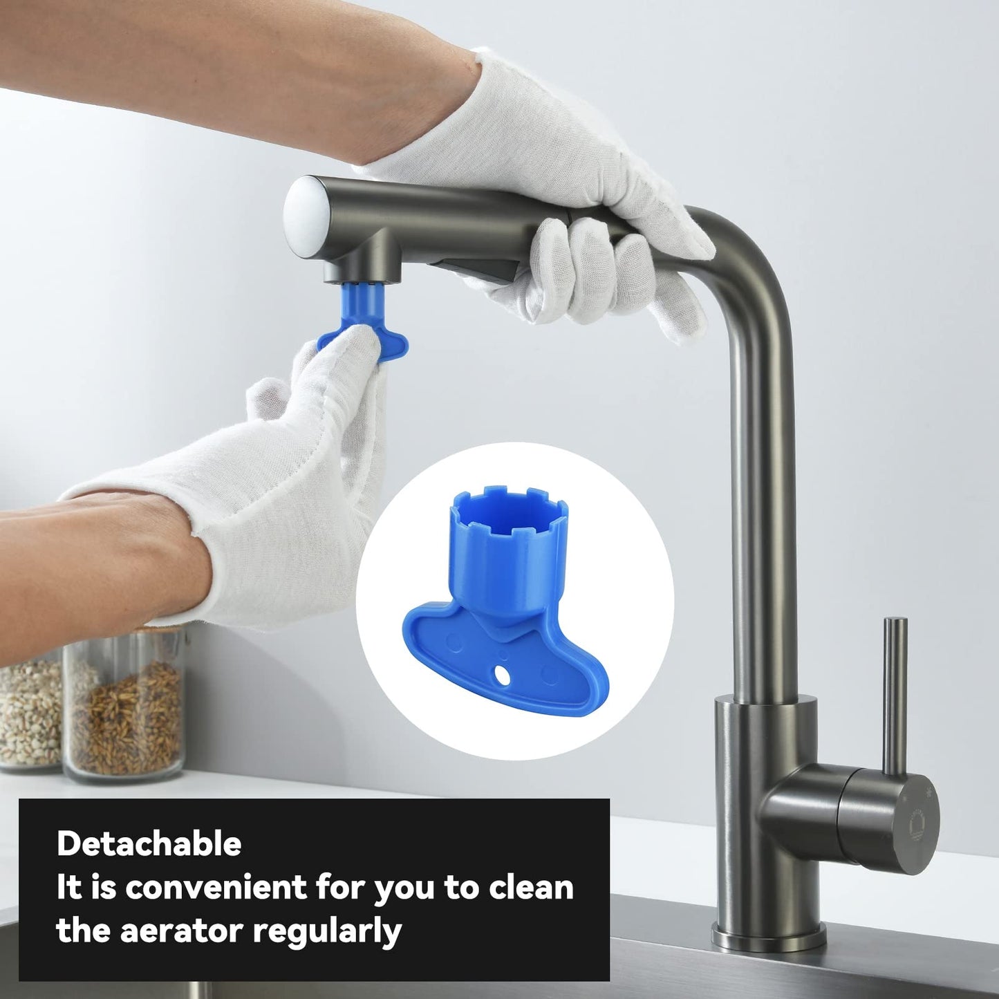 Kitchen faucet with pull-out spray, CECIPA high-pressure kitchen tap, kitchen mixer with 2 spray modes, single handle sink tap in brushed stainless steel, 360° swivel, gray black.