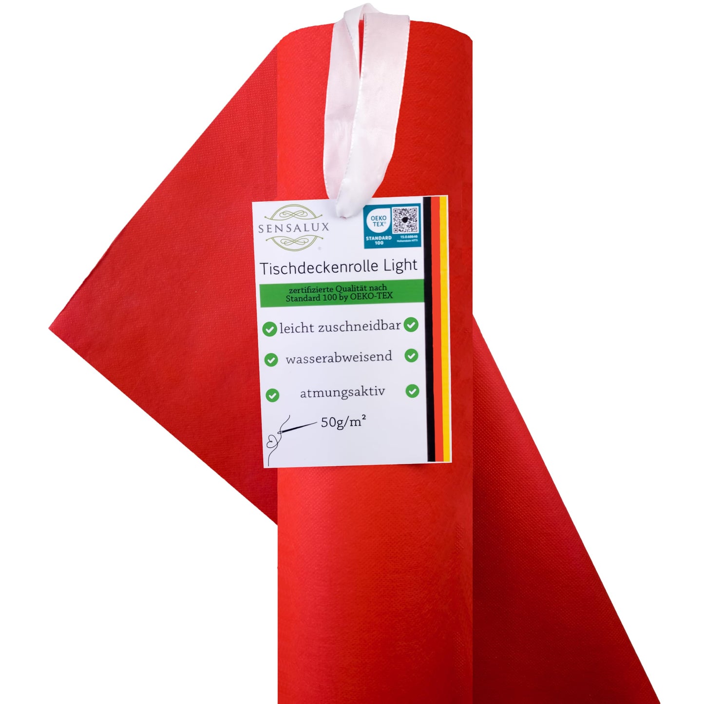 Sensalux Light tablecloth roll, Oeko-TEX® 100 - Made in Germany - 25m long (color of choice), red, 1.10m x 25m, fabric-like non-woven material, perfect for any party, club event, birthday celebration.