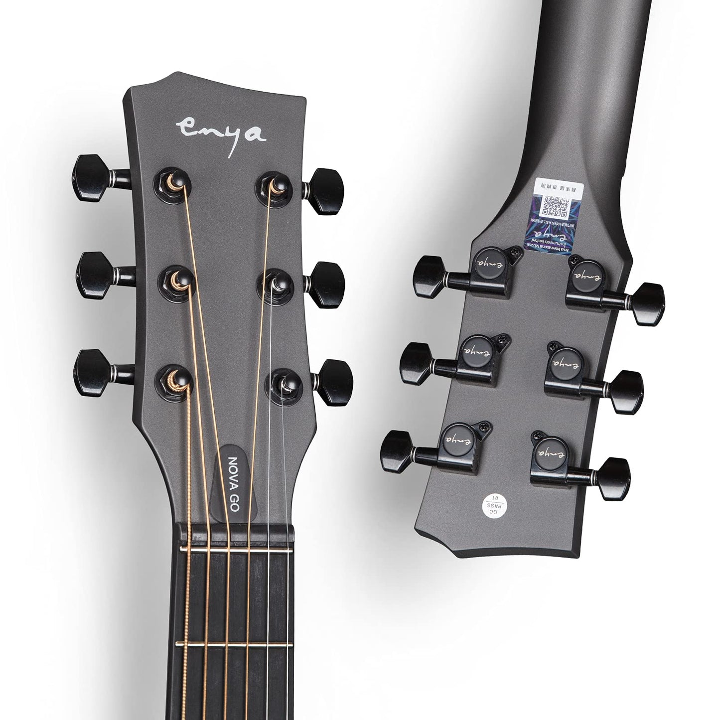 Enya Nova Go carbon fiber acoustic guitar, 1/2 size, beginner guitar for adults, travel, acoustic, with gift box, EVA gig bag, guitar strap, cleaning cloth (Black)