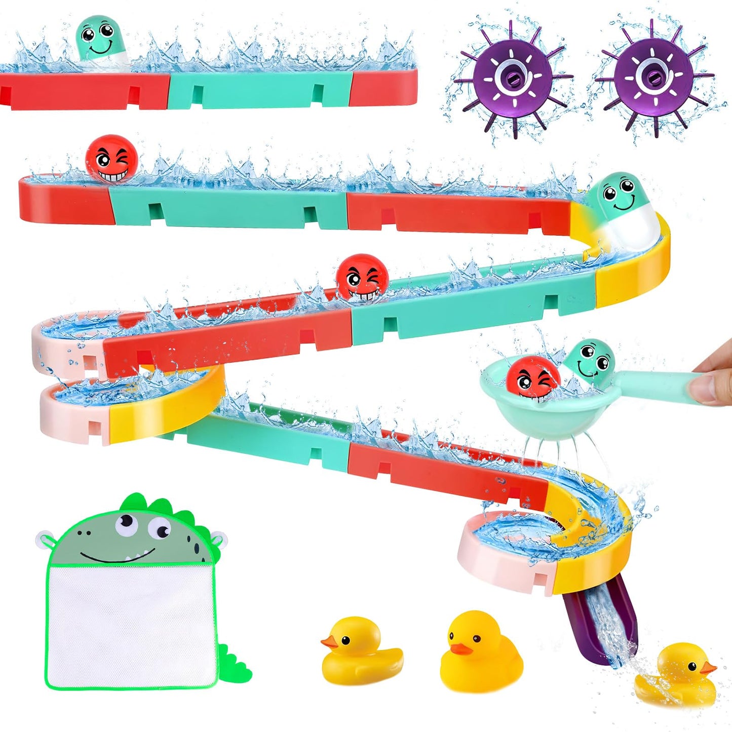 Bath toys, 44 pieces of bathtub toys for 3 4 5 6 years old, DIY marble run water toy for kids, bathtub toy with suction cups, gift for boys girls birthday.