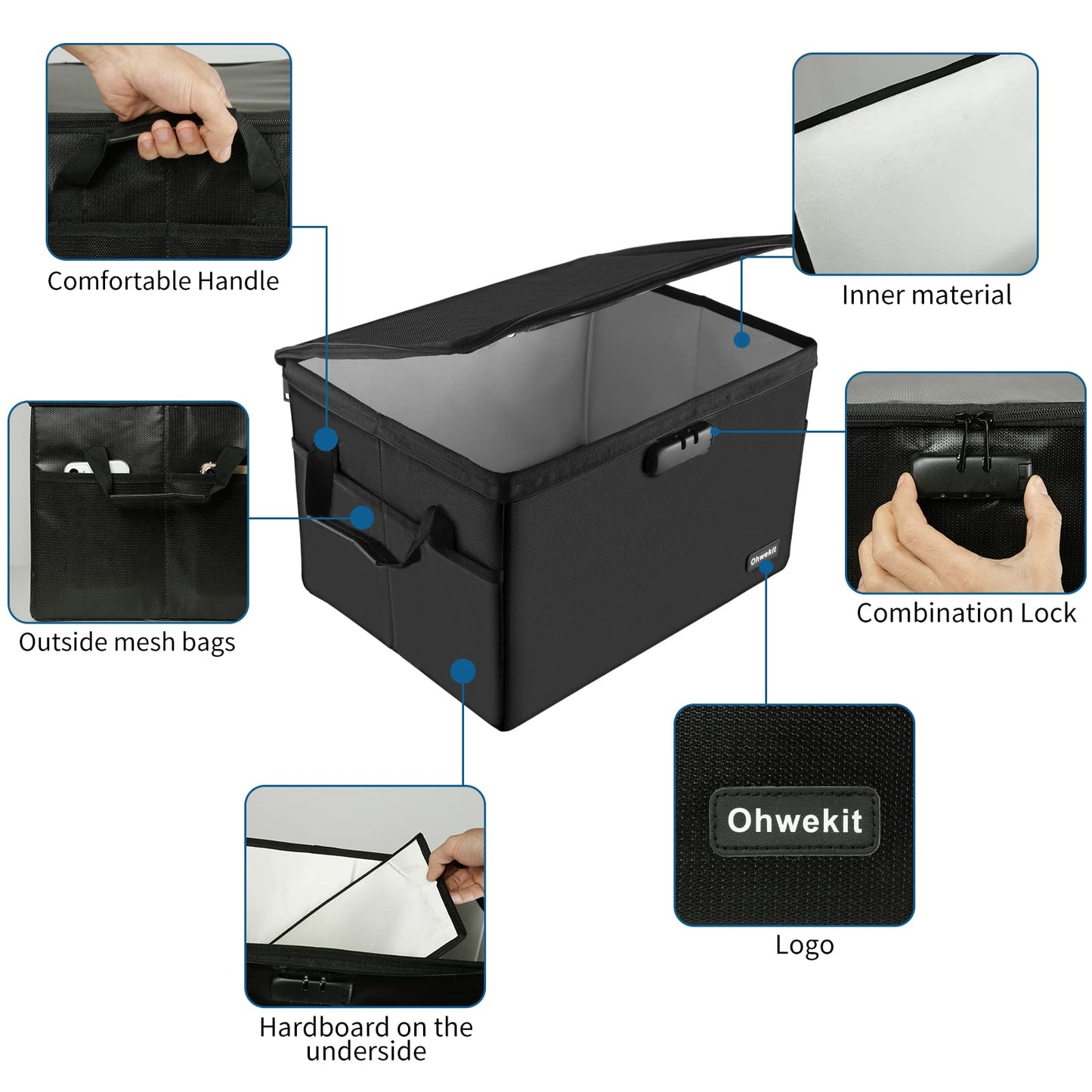 Hodufy Large (409 x 322 x 270 mm) Fireproof Safe Cash Box (2000℉), Waterproof and Fireproof Document Box, Bankers box with lock, collapsible storage box for hanging letters.